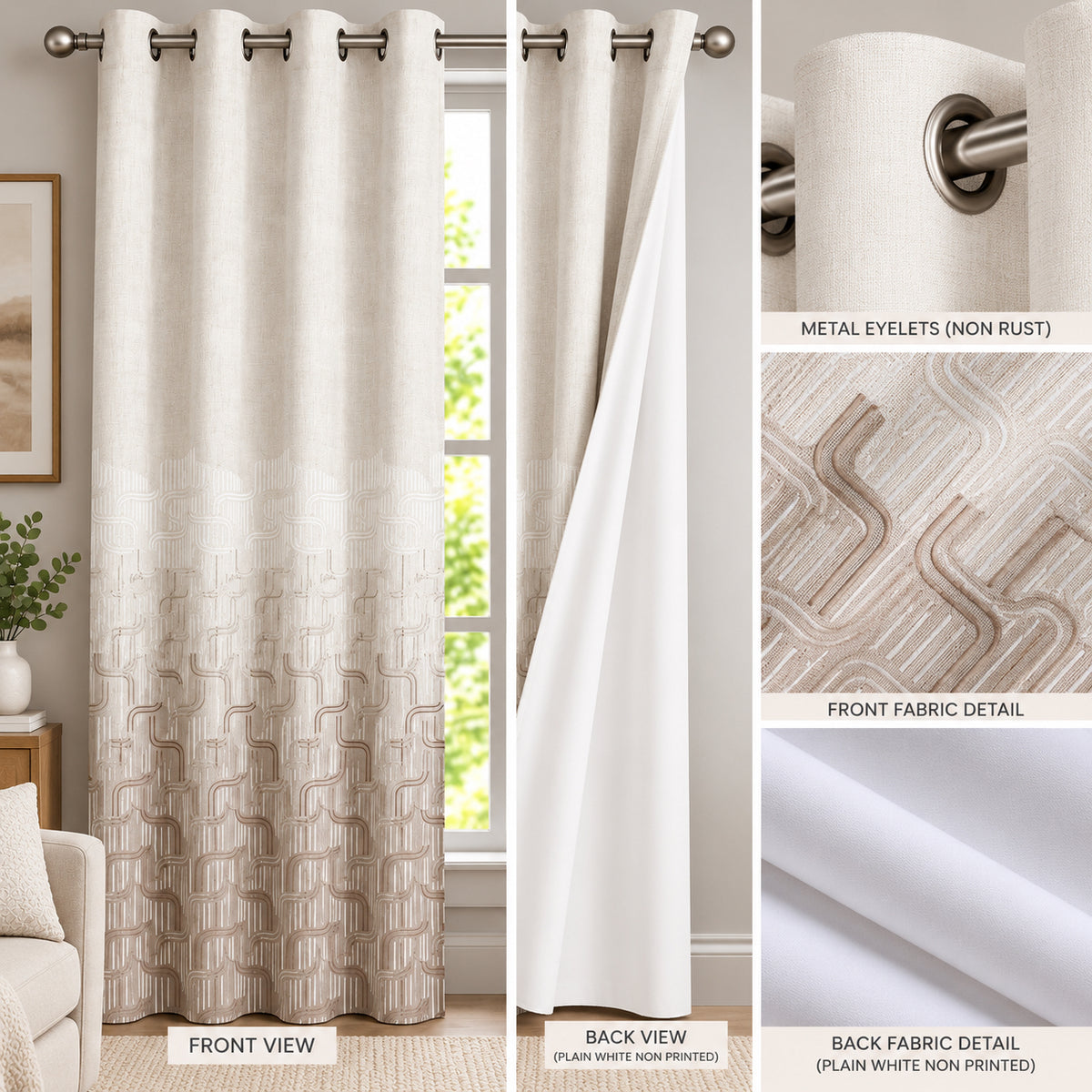 LINEA MIST LIGHT COFFEE PRINTED CURTAIN