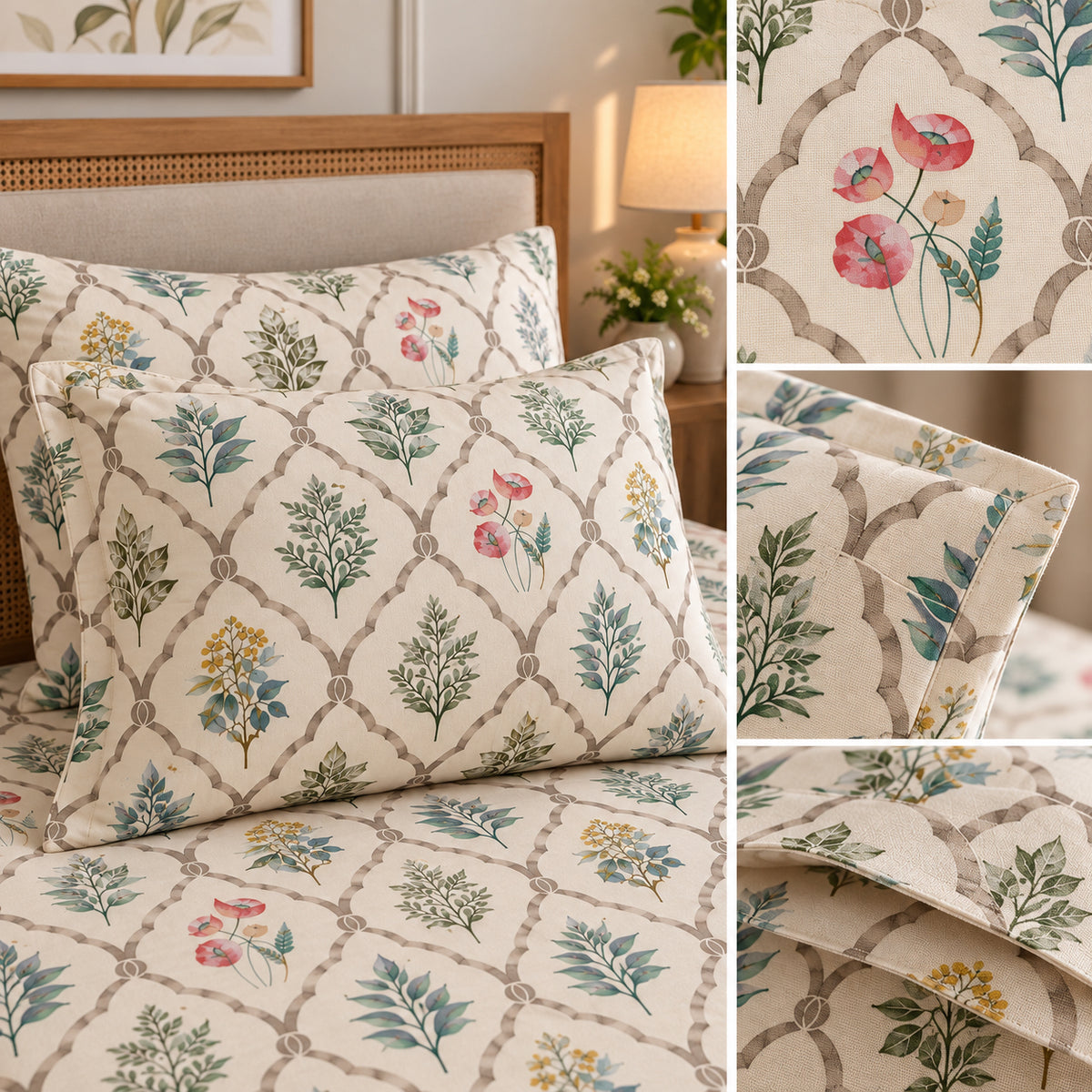 BOTANICAL TRELLIS BEDSHEET WITH PILLOWCOVER