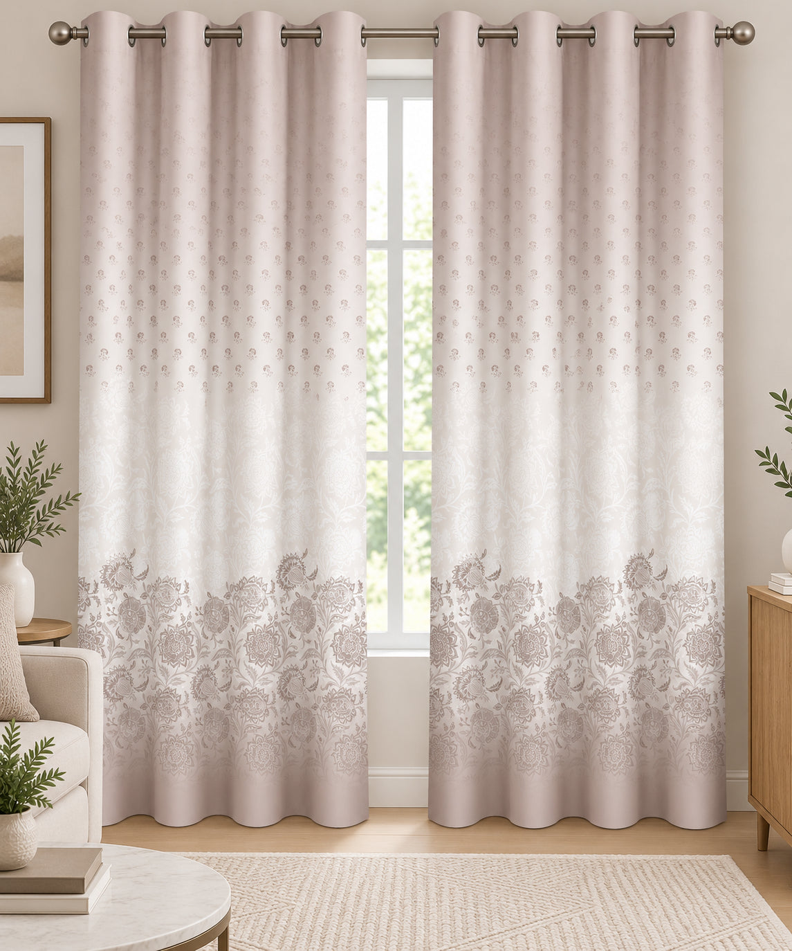 BLUSH PINK FLORAL PRINTED ROOM DARKENING CURTAIN