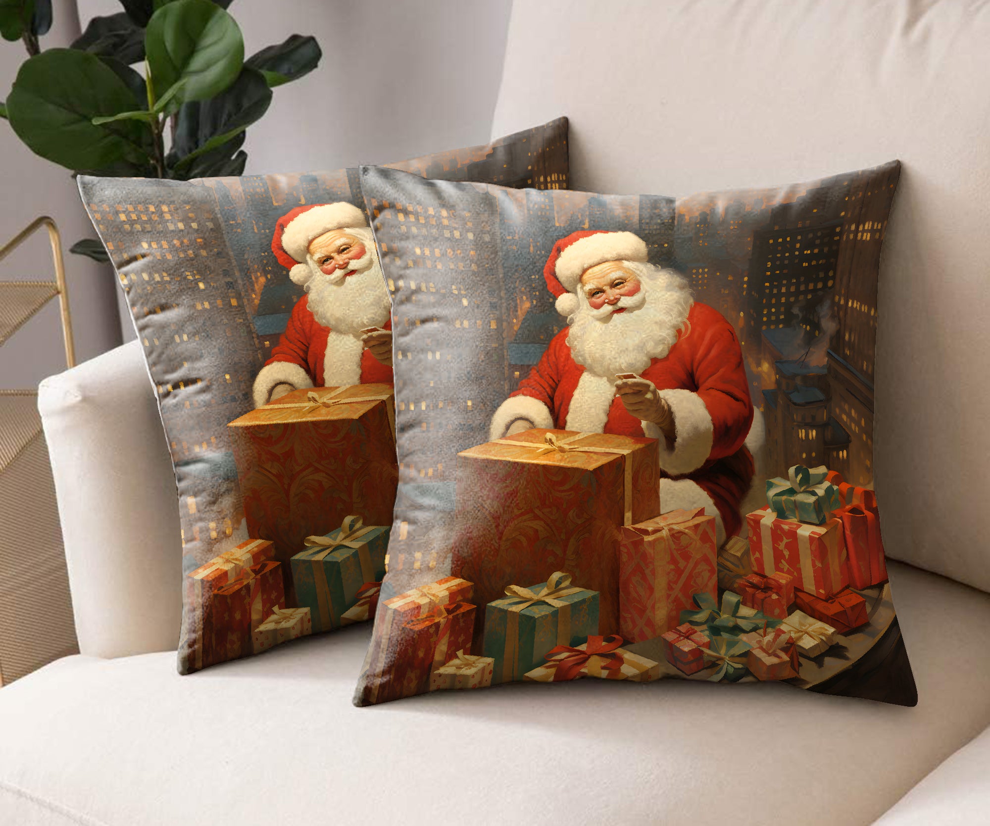 SANTA CLAUS RED DIGITAL PRINTED CUSHION COVER (Pack of 2)