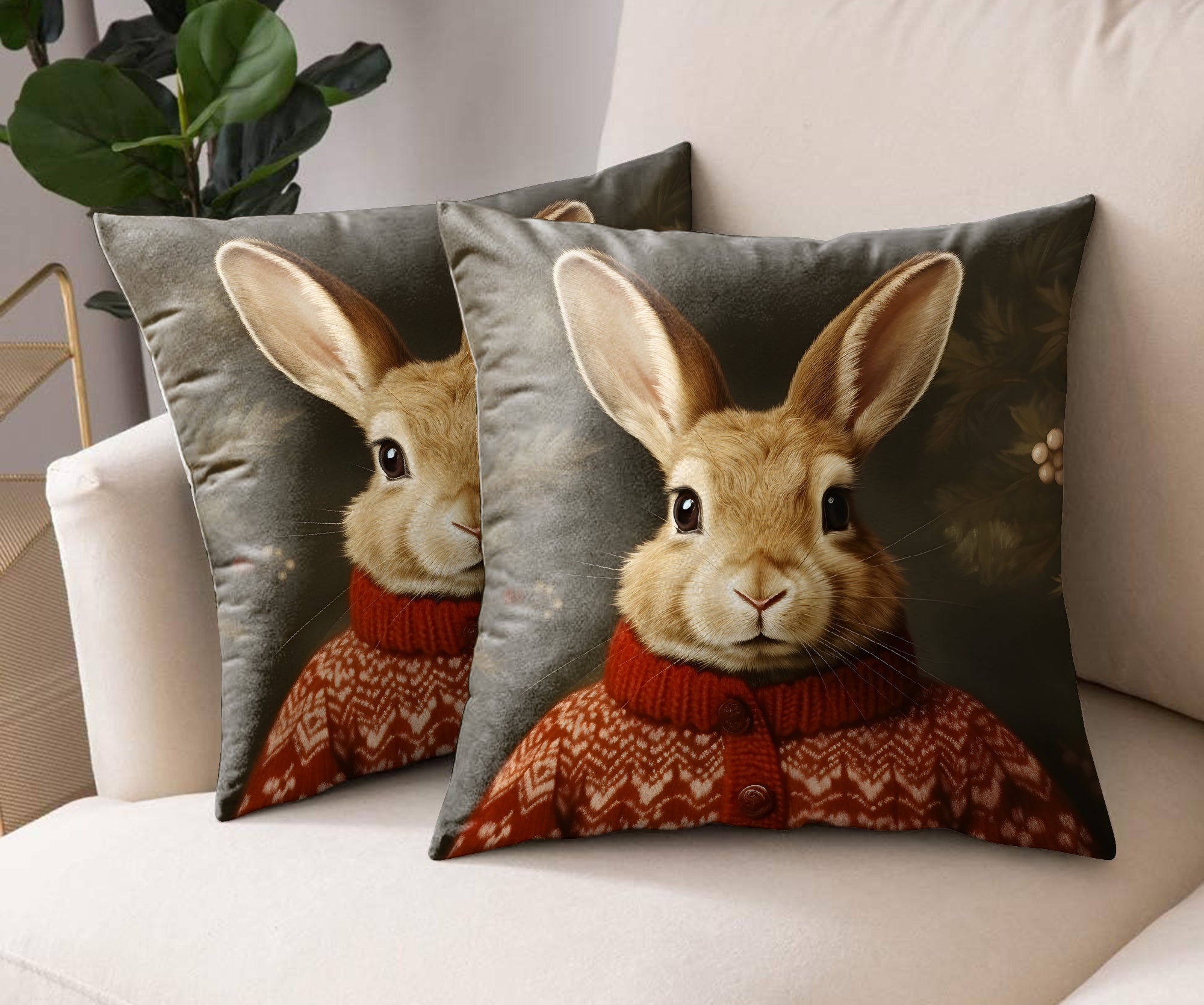 RABBIT RED DIGITAL PRINTED CUSHION COVER (Pack of 2)