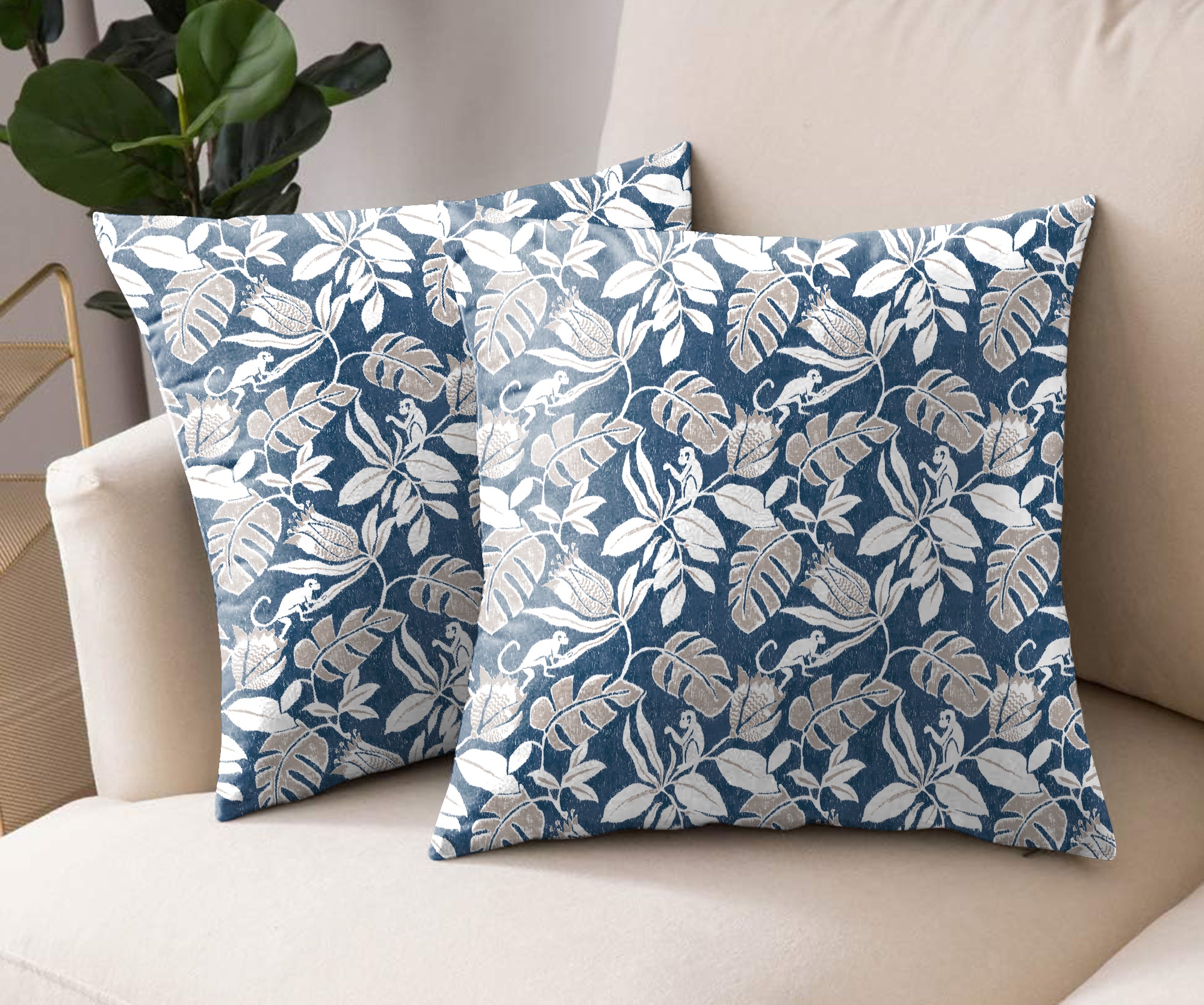 SAVANNA ROYAL BLUE DIGITAL PRINTED CUSHION COVER (Pack of 2)