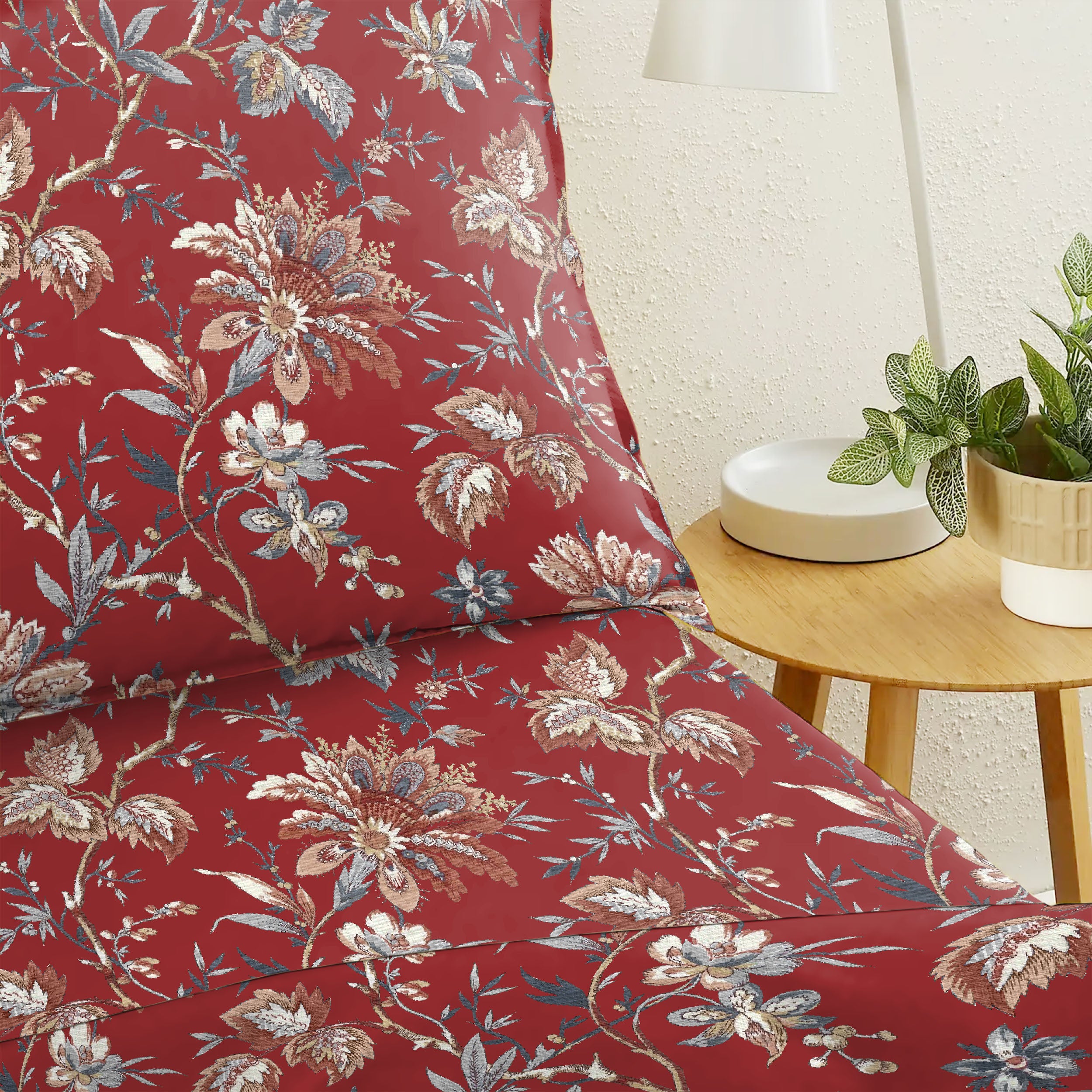 Andaman Red Bedsheet for Double Bed with 2 PillowCovers King Size (104" X 90")