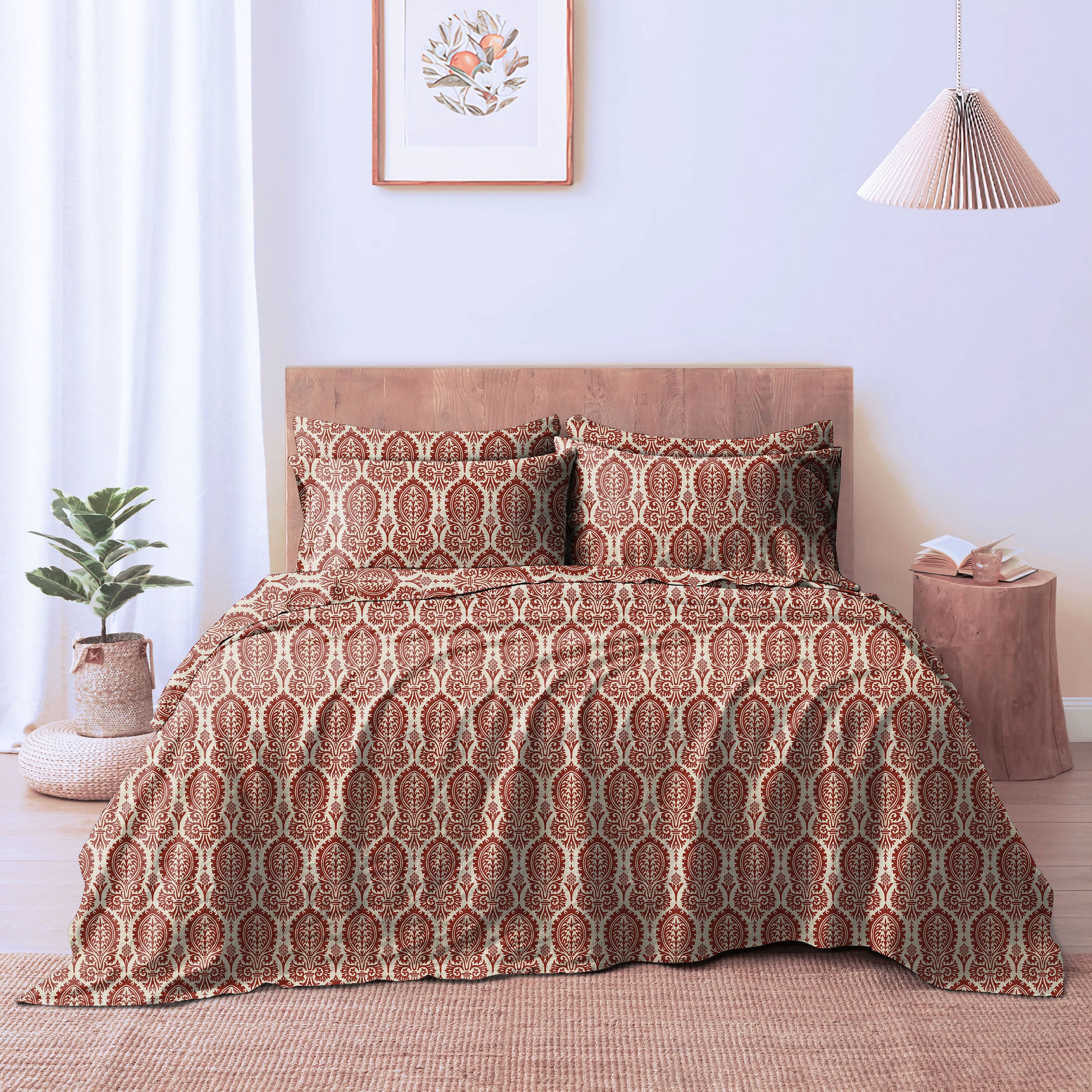 Manchester Red Berry Bedcover for Double Bed with 2 Pillow Covers King Size (104" X 90")
