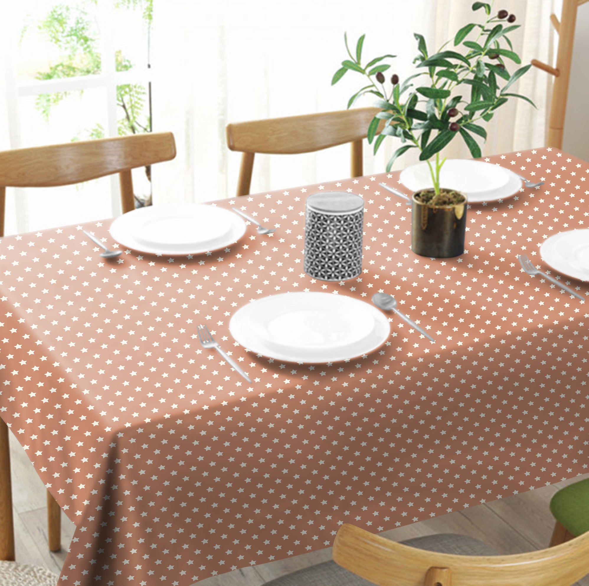 SPRING GALLERY STAR Reddish Orange 6 Seater Table Cloth
