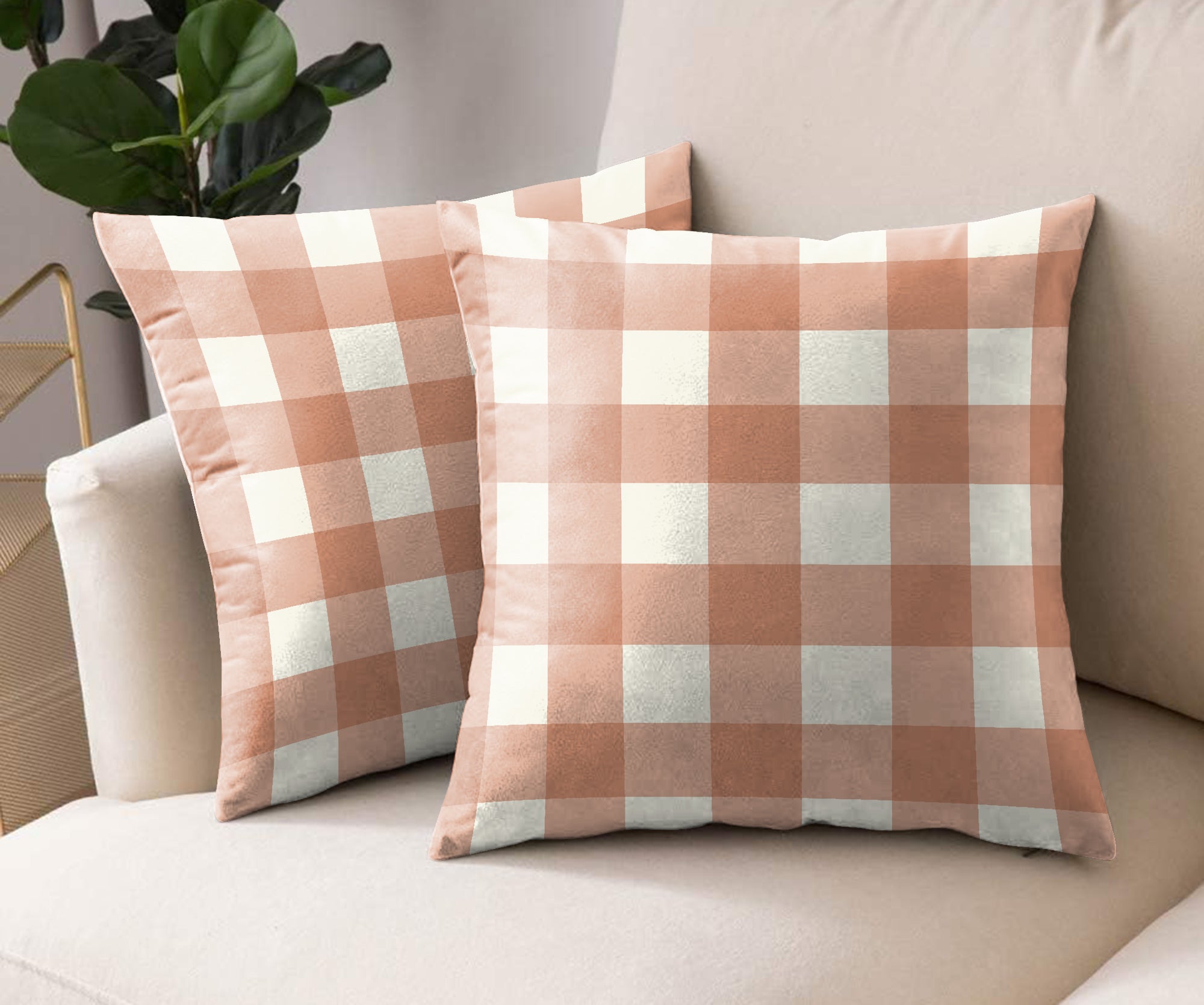 SPRING GALLERY BIG CHECK REDDISH ORANGE DIGITAL PRINTED CUSHION COVER (Pack of 2)