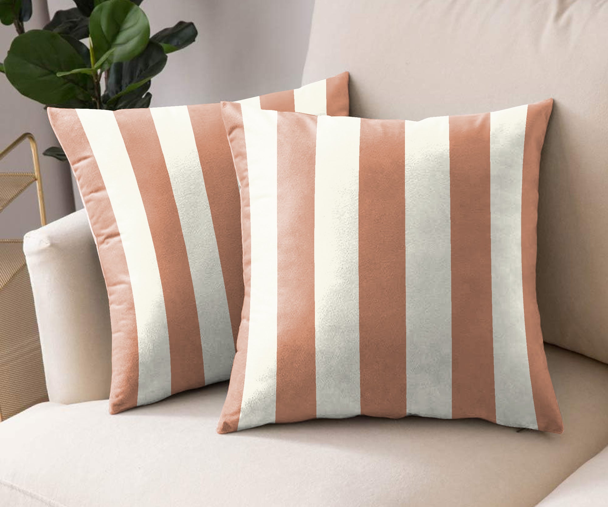SPRING GALLERY BIG STRIPE REDDISH ORANGE DIGITAL PRINTED CUSHION COVER (Pack of 2)