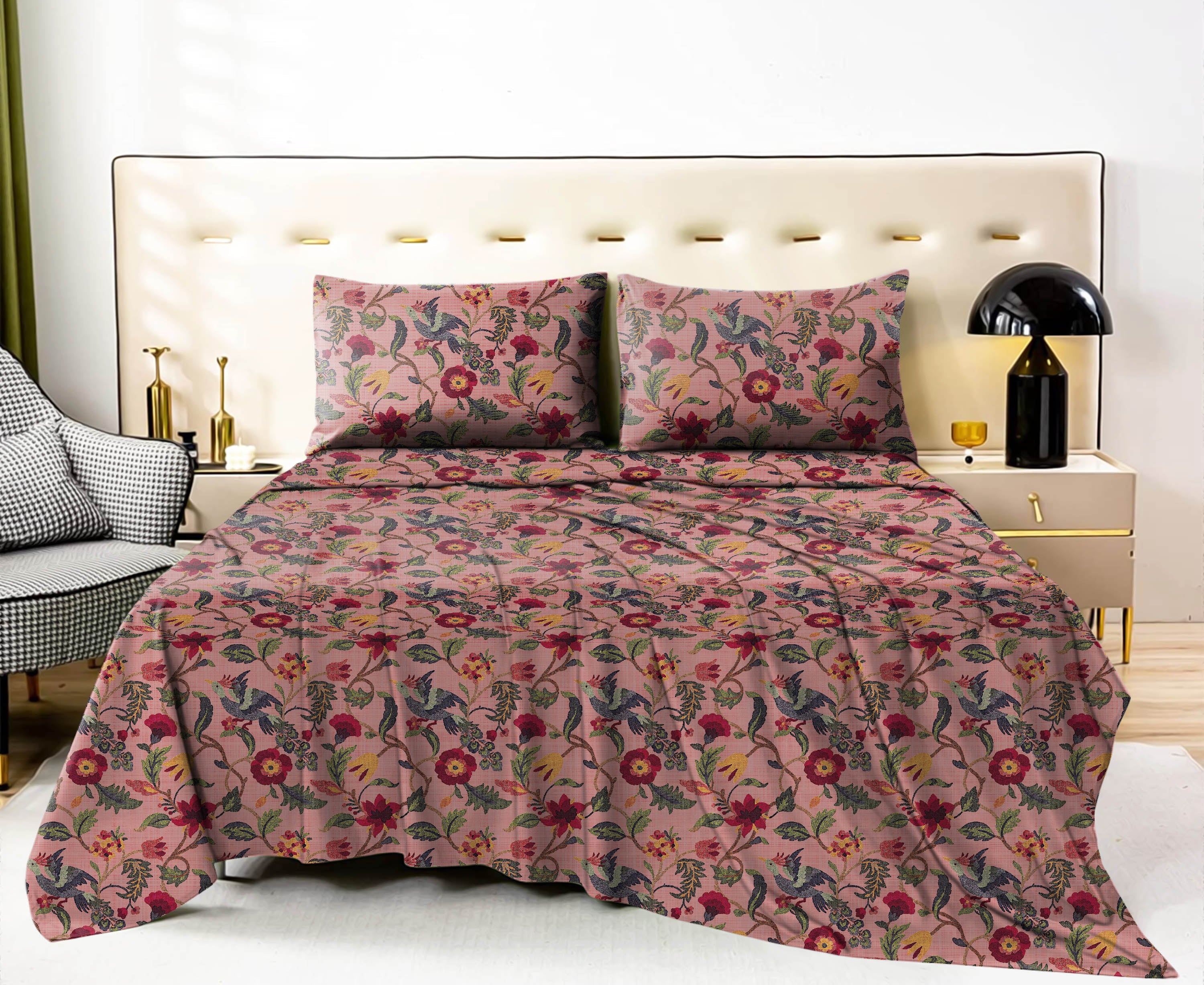 Cabal Rose Bedsheet for Double Bed with 2 PillowCovers King Size (104" X 90")