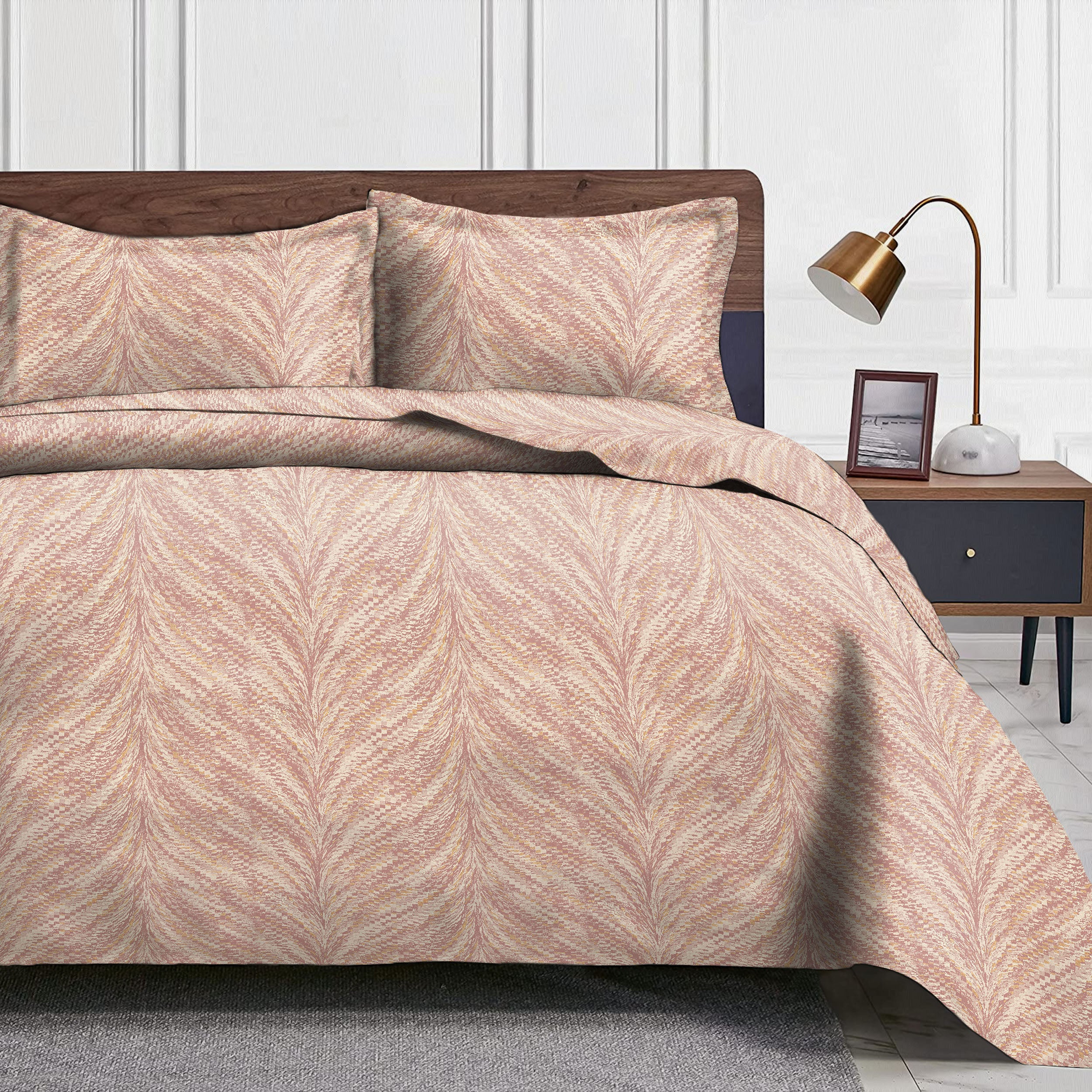 Luxor Rose Bedcover for Double Bed with 2 PillowCovers King Size (104" X 90")