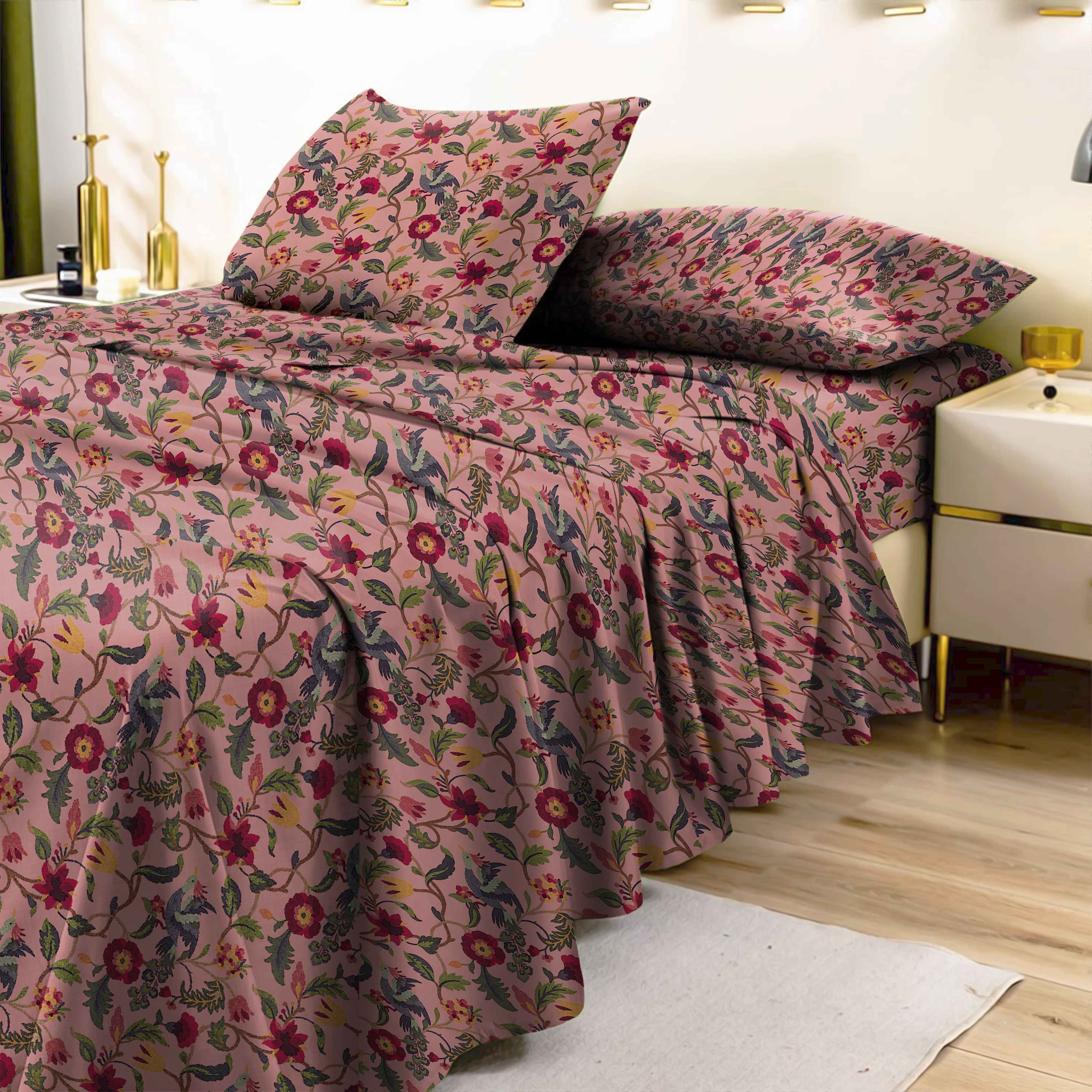 Cabal Rose Bedsheet for Double Bed with 2 PillowCovers King Size (104" X 90")