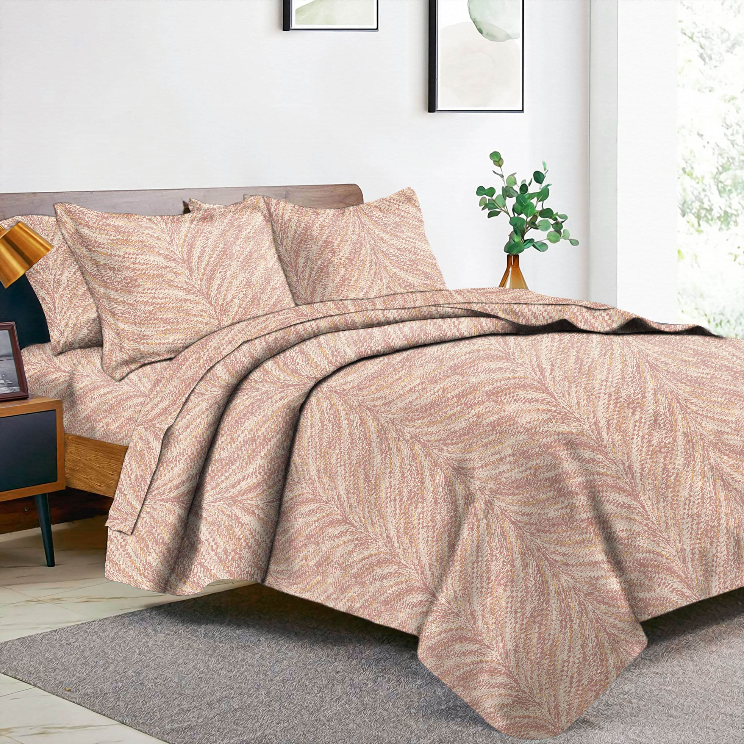 Luxor Rose Bedcover for Double Bed with 2 PillowCovers King Size (104" X 90")