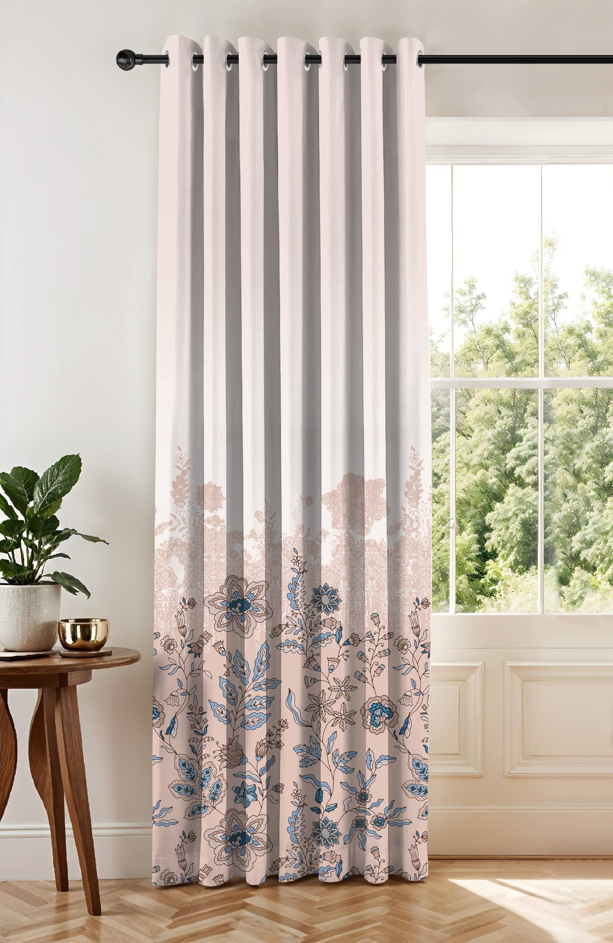 ELARA ROSE BEIGE PRINTED ROOM DARKENING CURTAIN