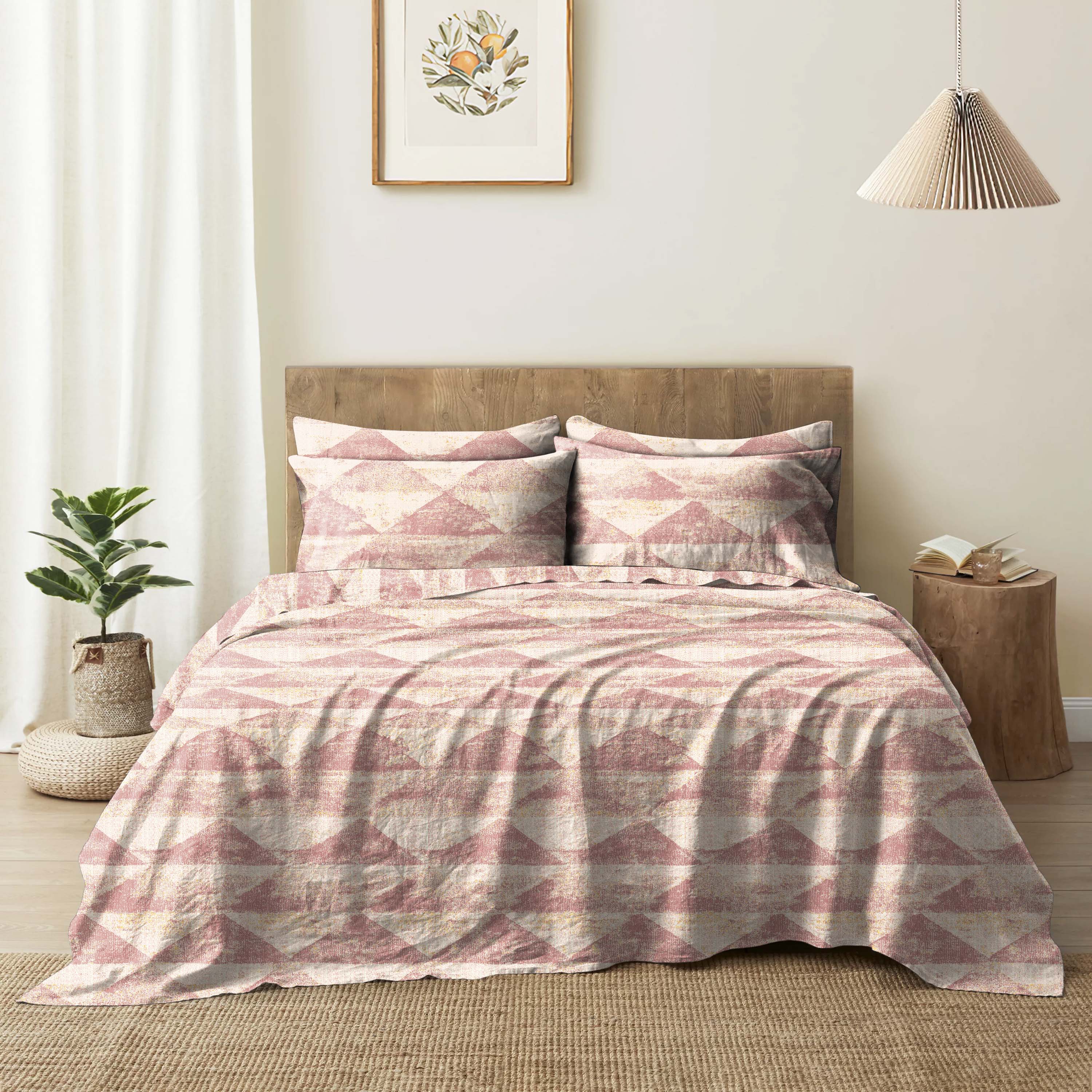 Mystique Rosso Bedsheet for Double Bed with 2 PillowCovers King Size (104" X 90")
