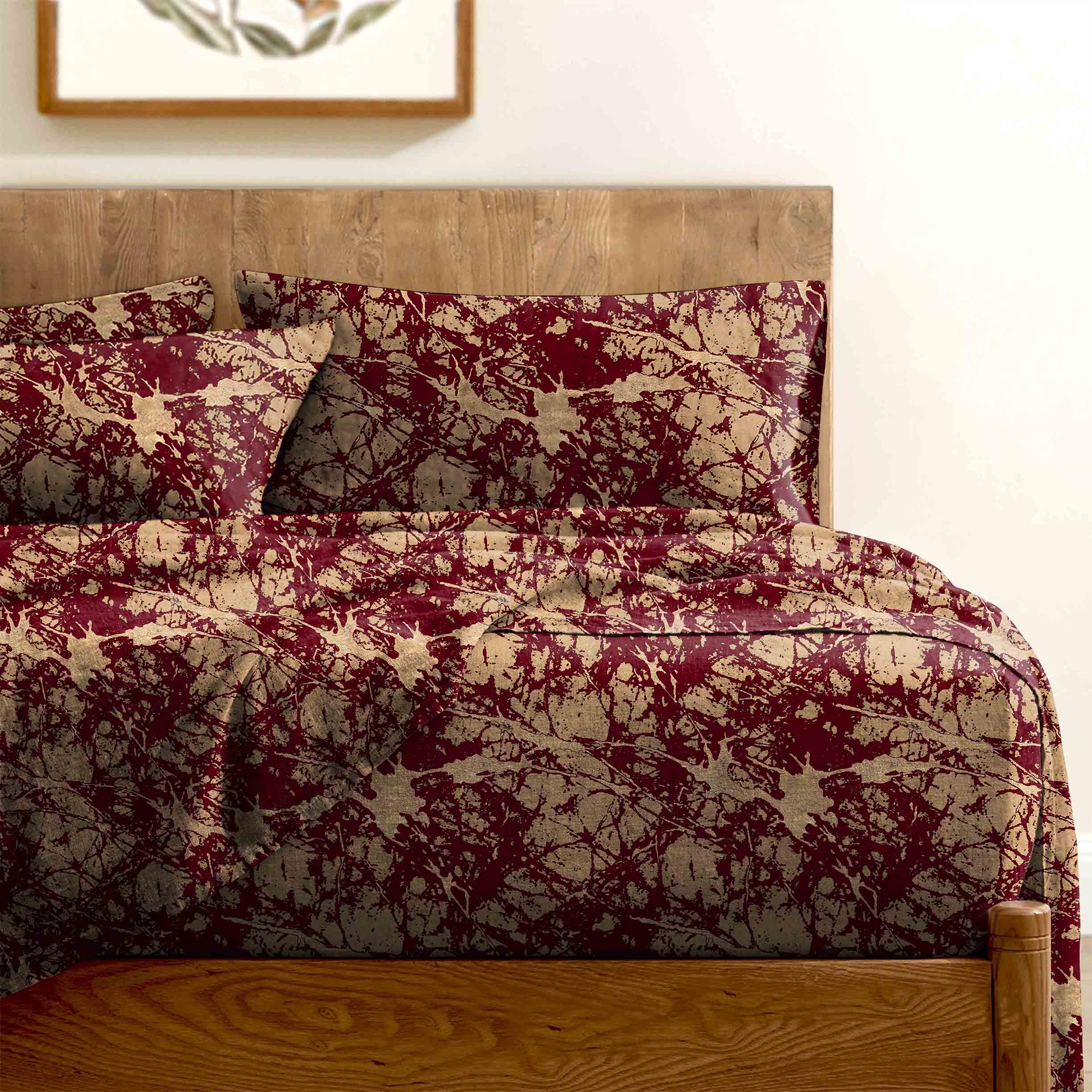 LAVA ROSSO BEDSHEET FOR DOUBLE BED WITH 2 PILLOWCOVERS KING SIZE (104" X 90")