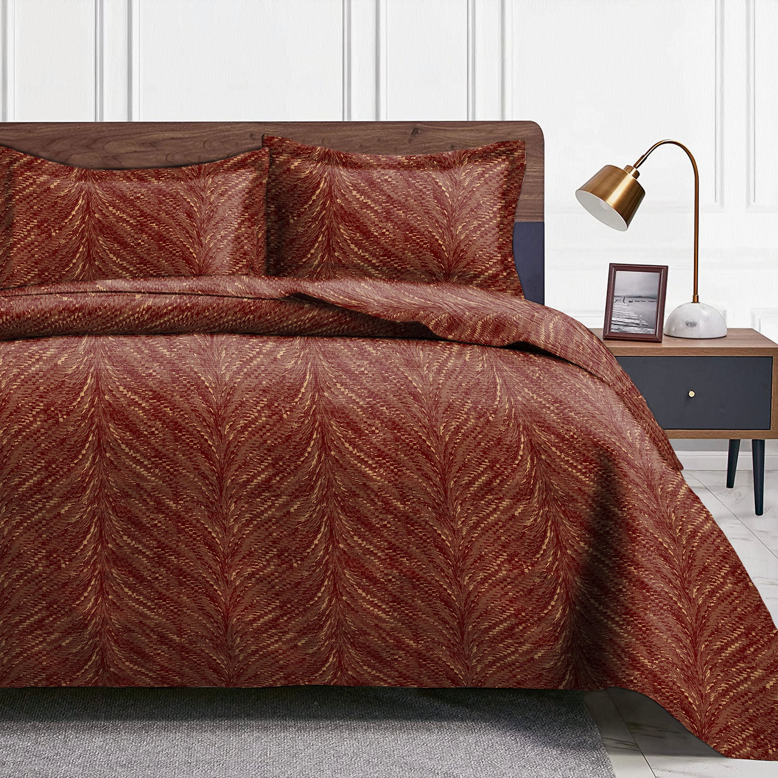 Luxor Rosso Bedcover for Double Bed with 2 PillowCovers King Size (104" X 90")
