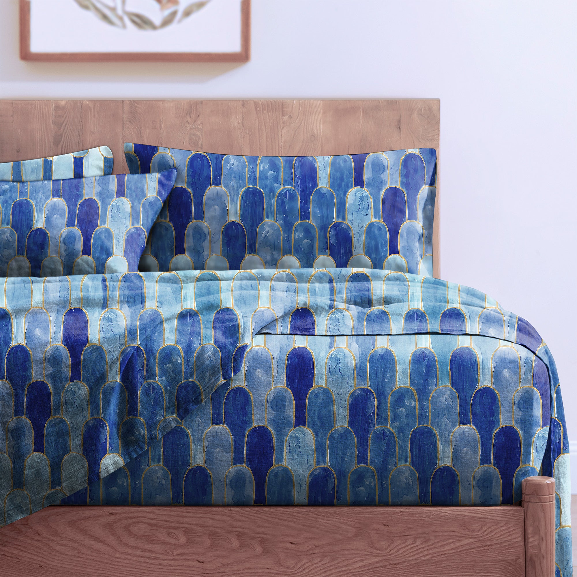 NICOBAR ROYALBLUE BEDSHEET FOR DOUBLE BED WITH 2 PILLOWCOVERS KING SIZE (104" X 90")