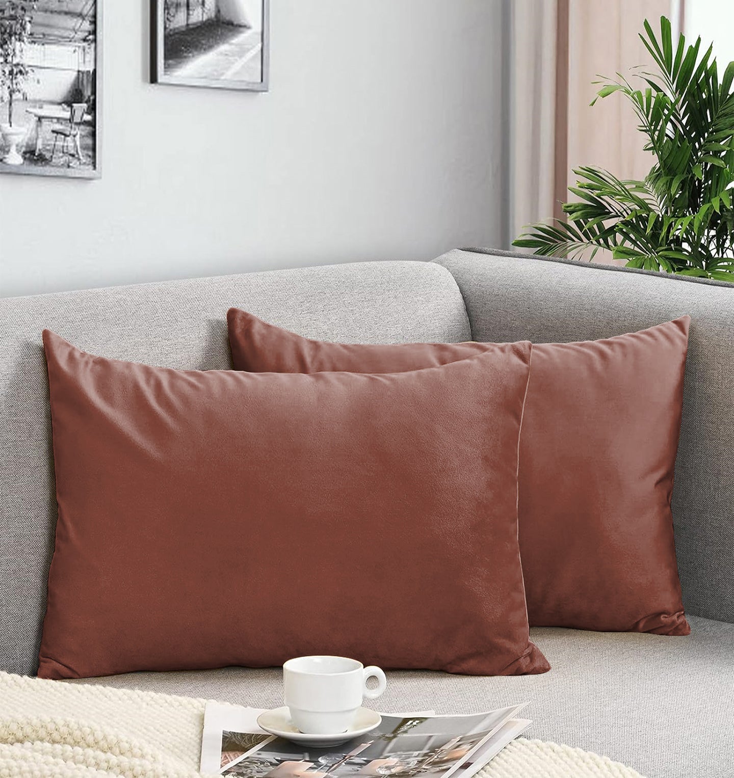 CASABLEU VELVET RECTANGULAR CUSHION COVER THROW PILLOW COVER FOR LIVING ROOM COUCH SINGLE SOFA, COLOURFUL MODERN 12 X 18 INCHES / 30 X 45 CM (COLOUR - SAFFRON) (Pack of 2)