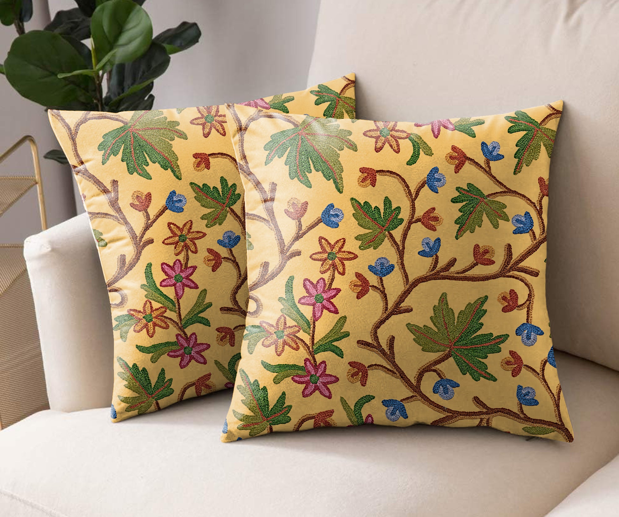VAROSKI KASHMIRI SAFFRON MANGO DIGITAL PRINTED CUSHION COVER (Pack of 2)