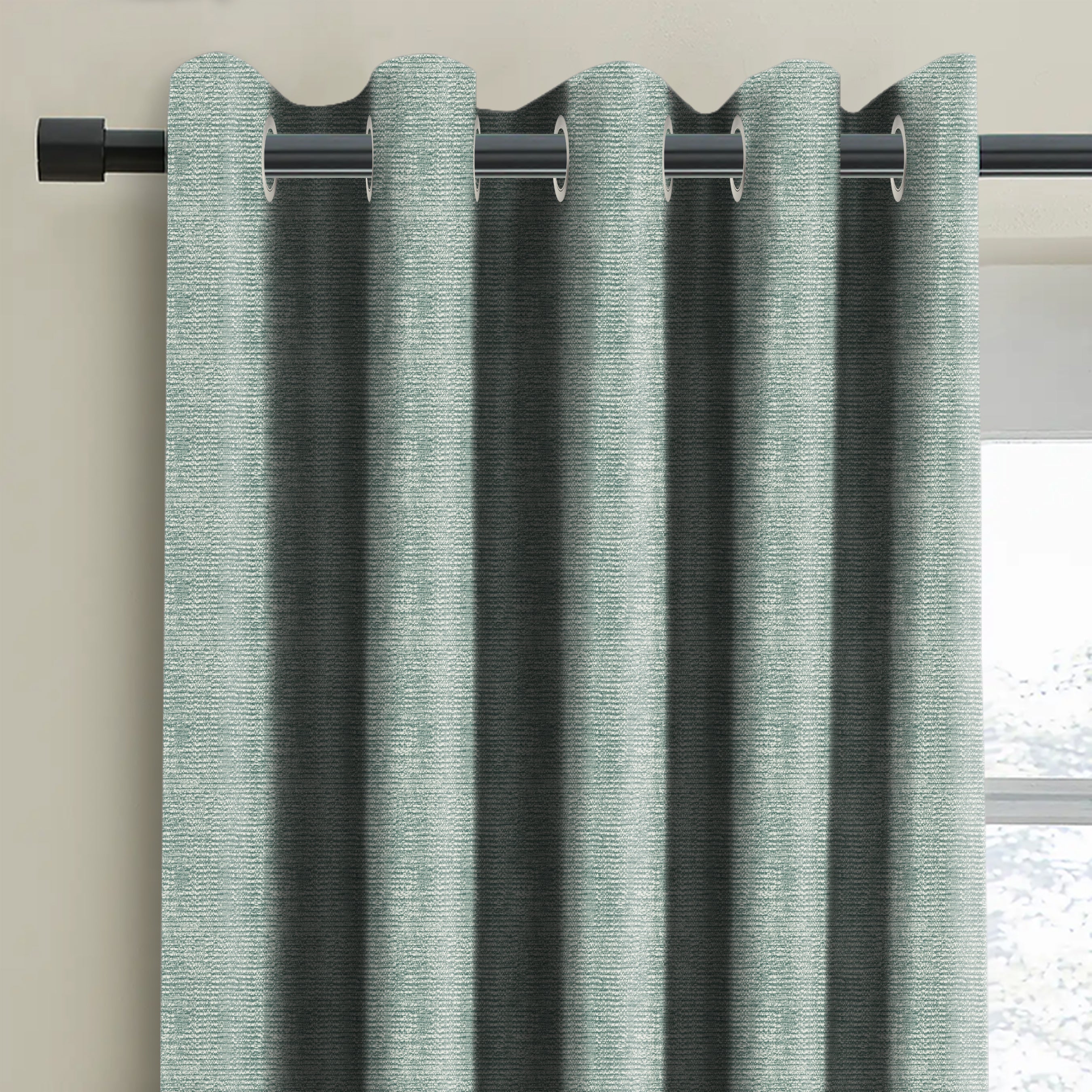 SUNBLOCK SLUBBY SEA GREEN PRINTED BLACKOUT CURTAIN