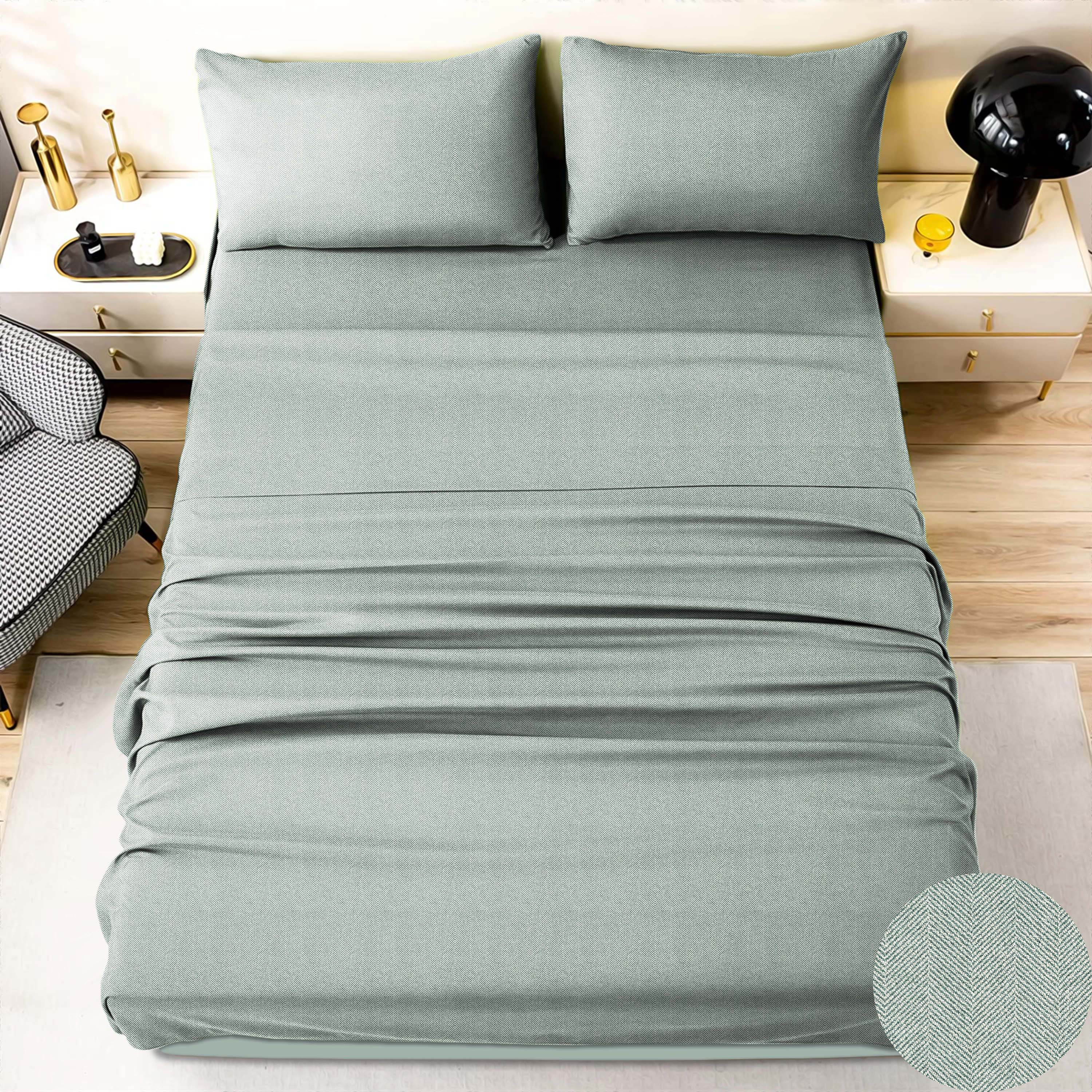 Herringbone Sea Green Bedcover for Double Bed with 2 PillowCovers King Size (104" X 90")