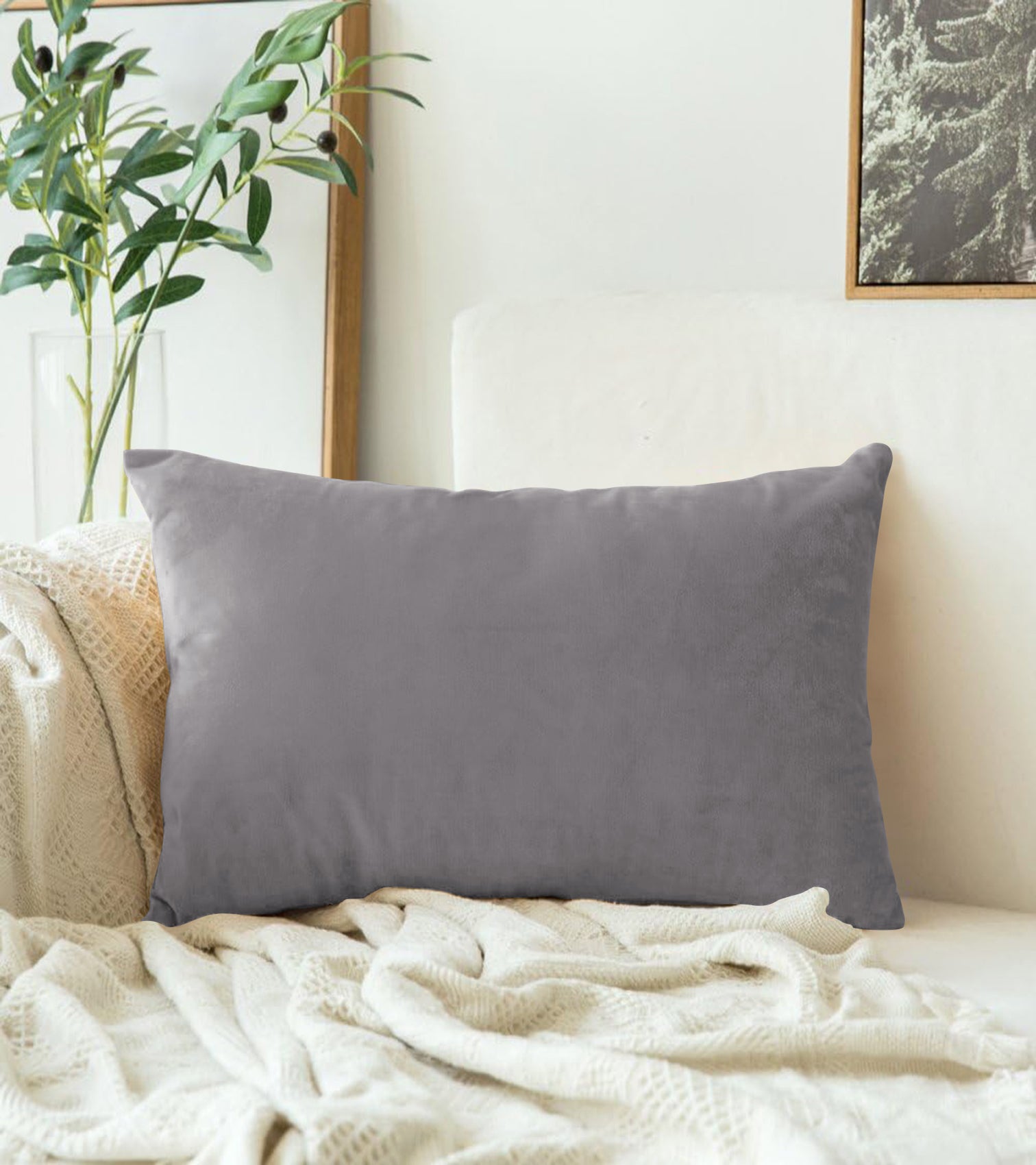 CASABLEU VELVET RECTANGULAR CUSHION COVER THROW PILLOW COVER FOR LIVING ROOM COUCH SINGLE SOFA, COLOURFUL MODERN 12 X 18 INCHES / 30 X 45 CM (COLOUR - SILVER (Pack of 2)