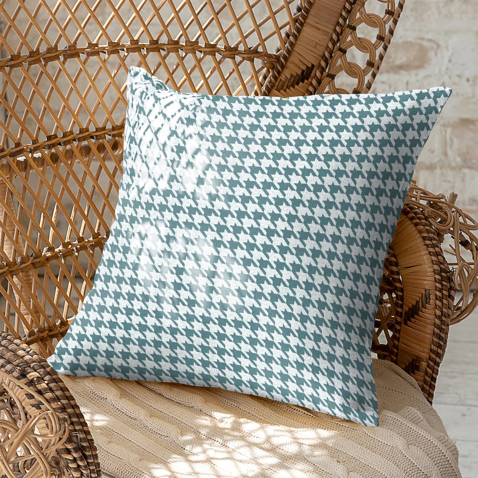 HOUNDSTOOTH SKY BLEU DIGITAL PRINTED CUSHION COVER (Pack of 2)