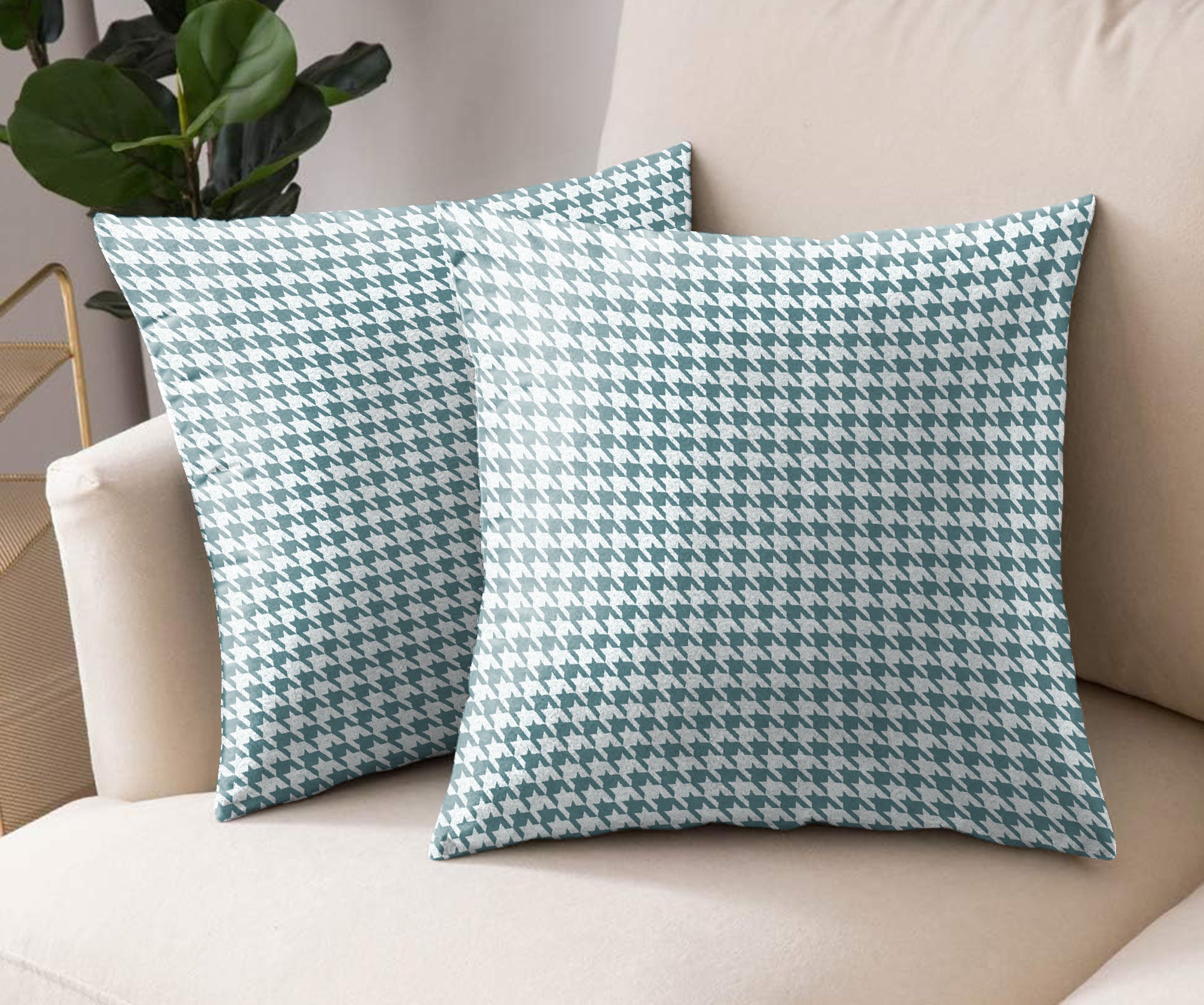 HOUNDSTOOTH SKY BLEU DIGITAL PRINTED CUSHION COVER (Pack of 2)