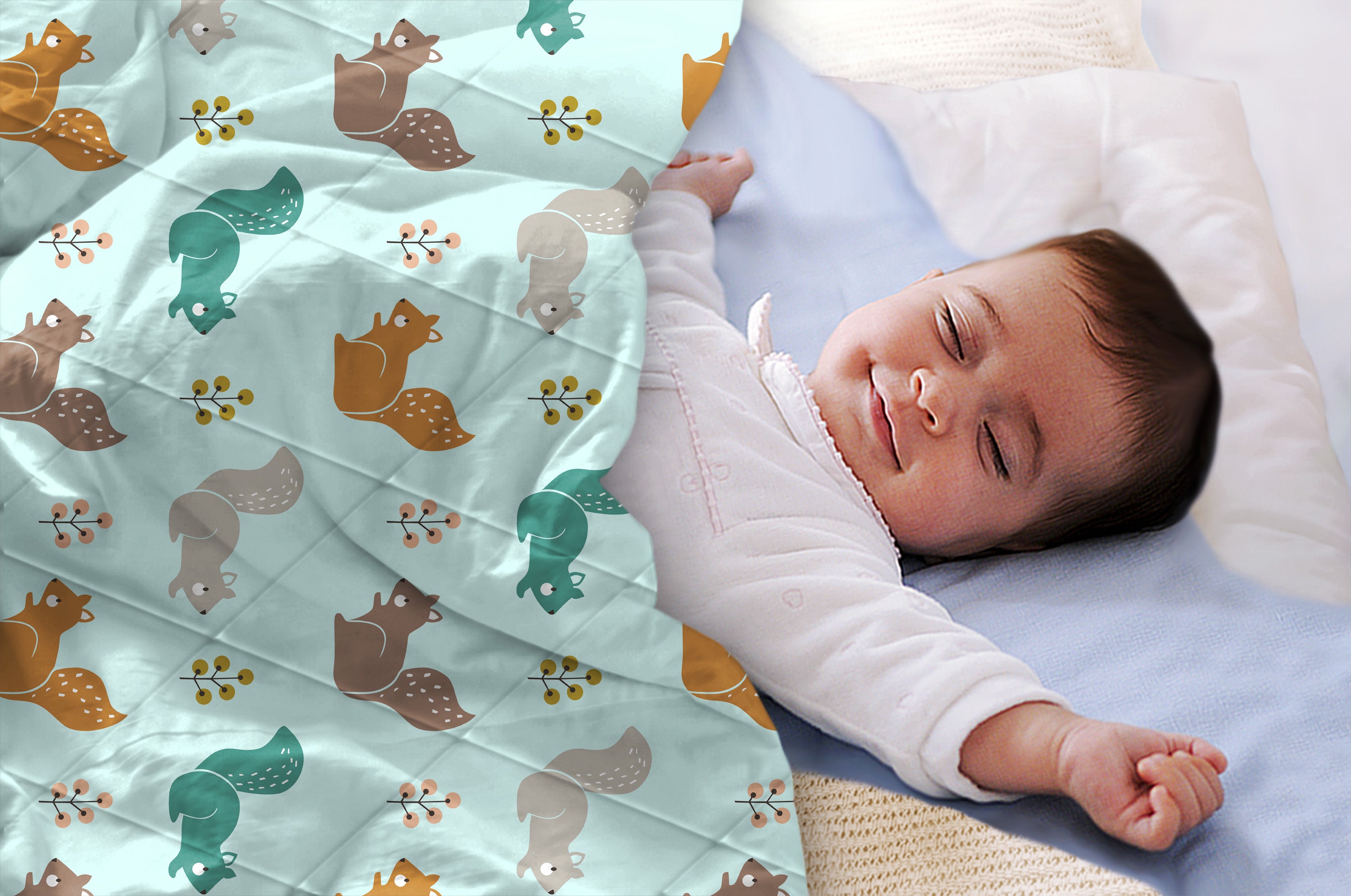 Squirrel Baby Super Soft Microfiber Reversible All Season Use Blanket (42" X 30")(0-2 Years)(SKYBLUE)