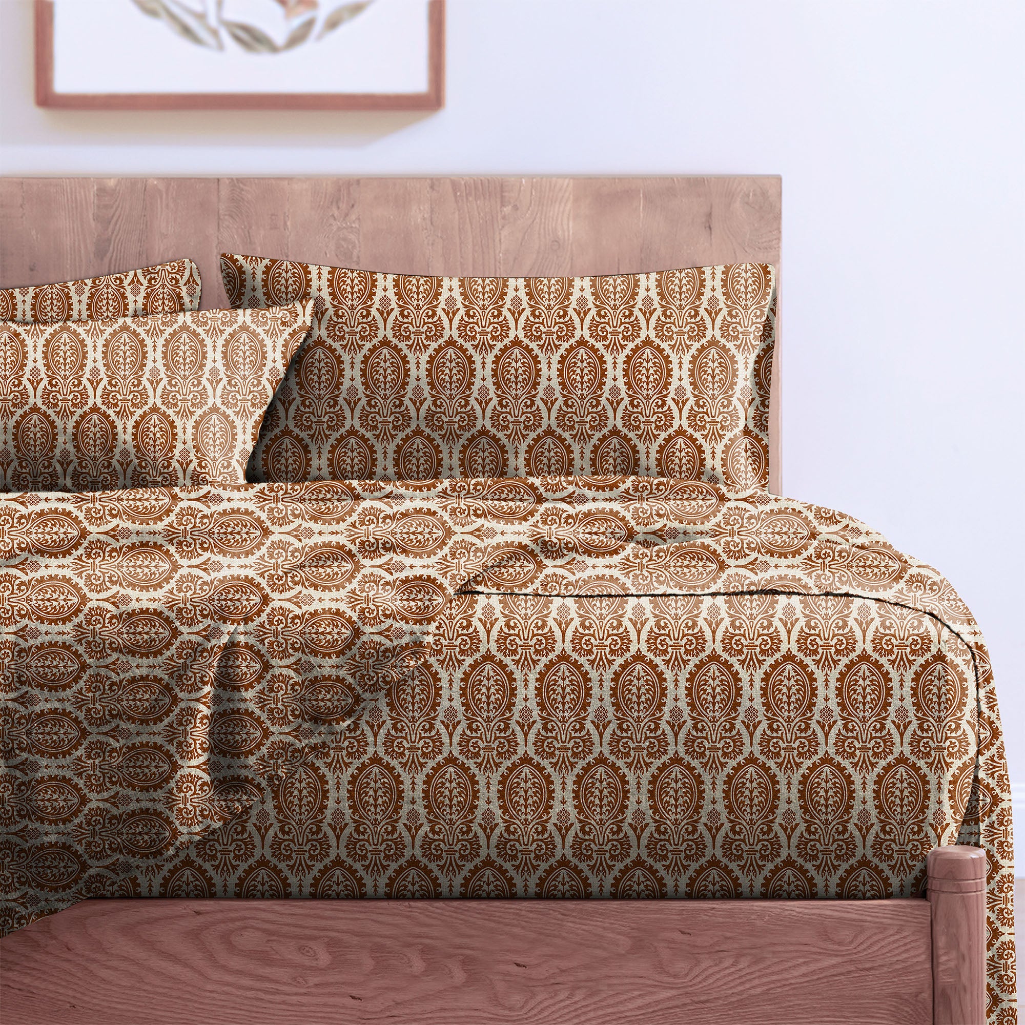 Manchester Saddle Brown Bedcover for Double Bed with 2 Pillow Covers King Size (104" X 90")