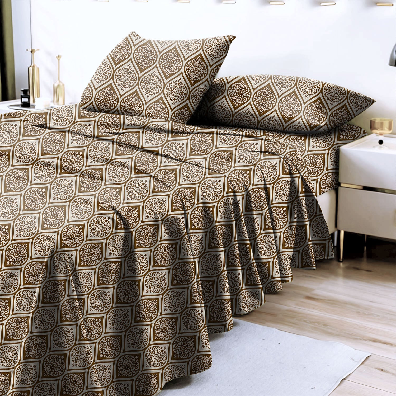 Manhattan Saddle Brown Bedcover for Double Bed with 2 Pillow Covers King Size (104" X 90")
