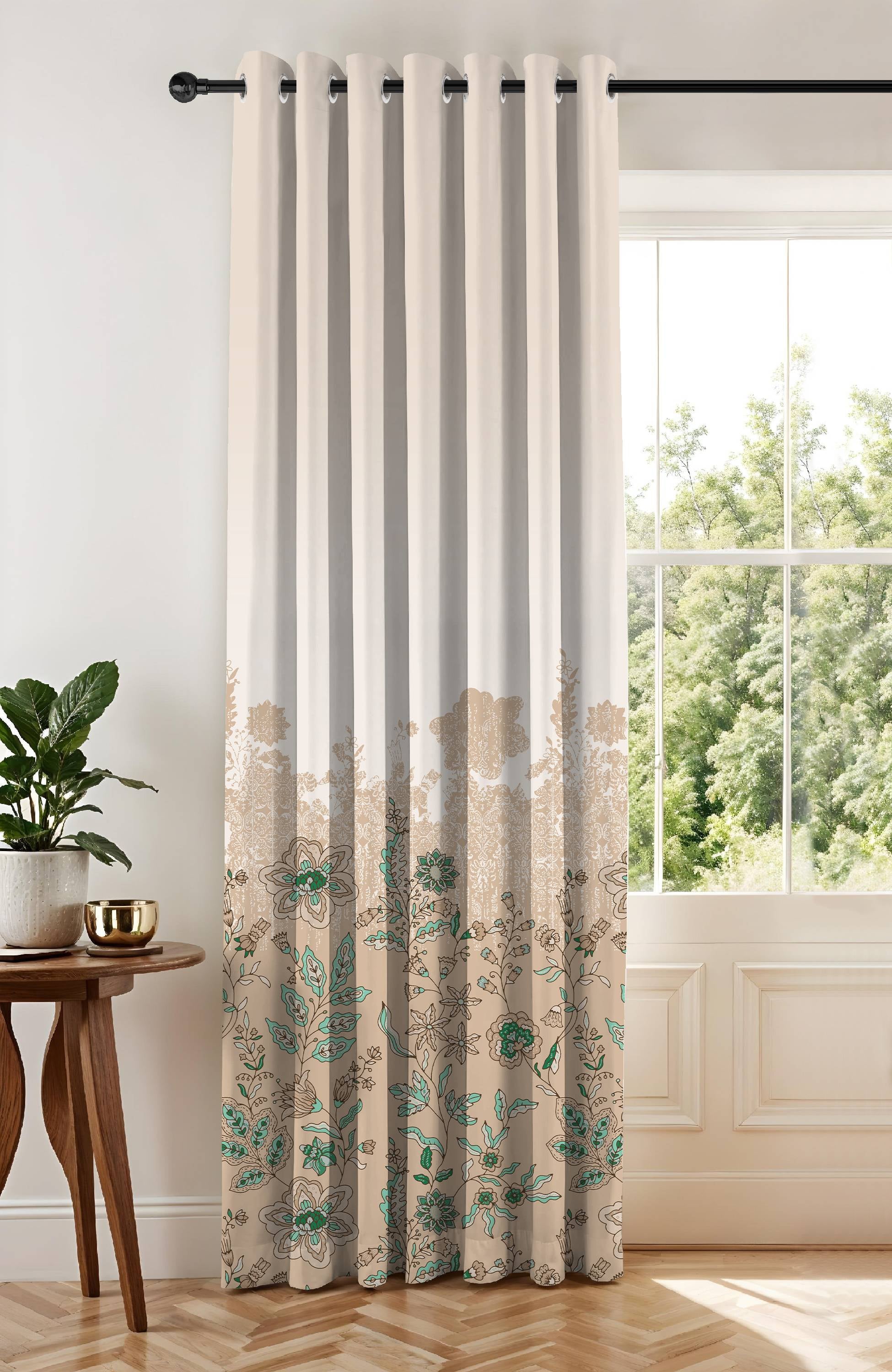 ELARA SAND BEIGE PRINTED ROOM DARKENING CURTAIN