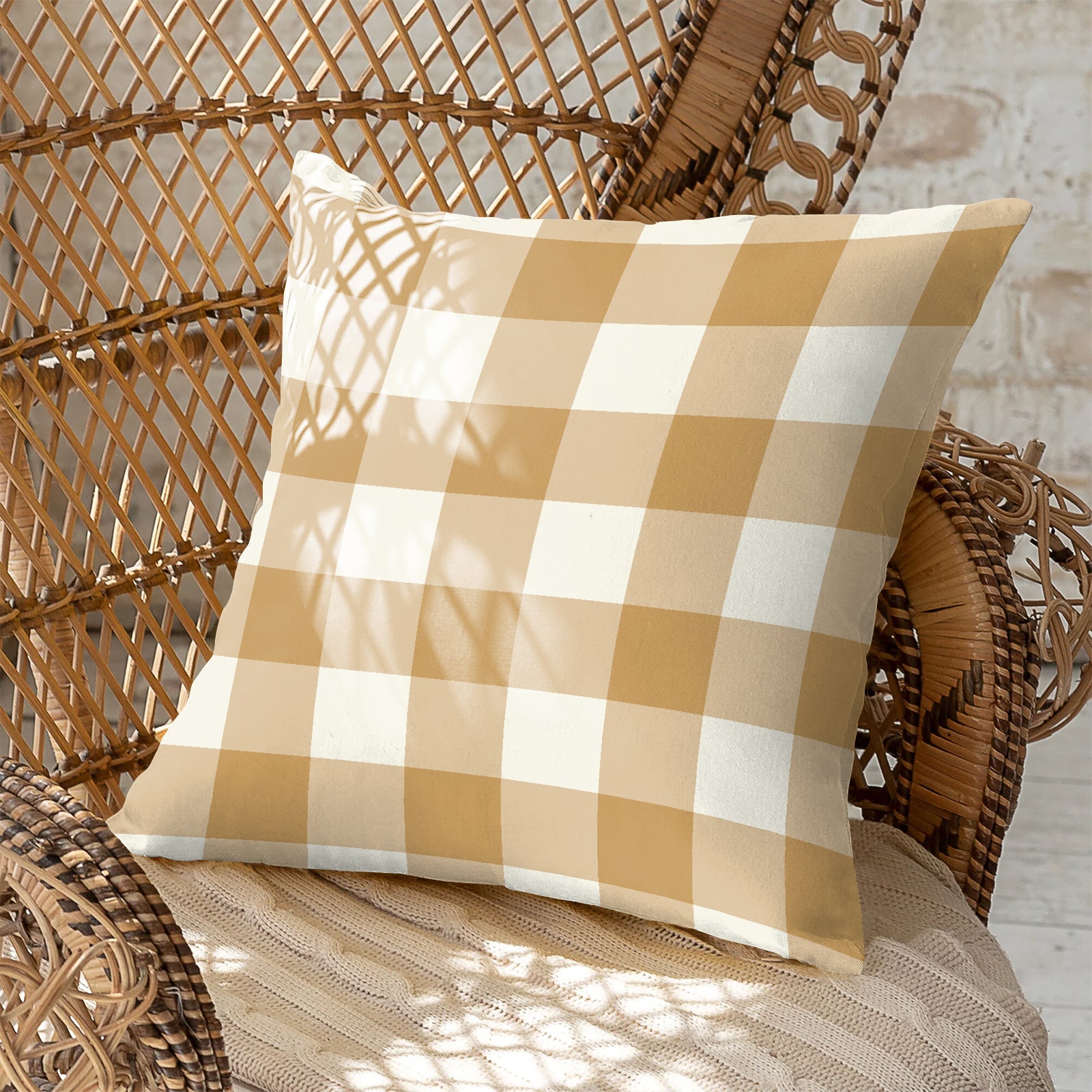 SPRING GALLERY BIG CHECK SAND BROWN DIGITAL PRINTED CUSHION COVER (Pack of 2)