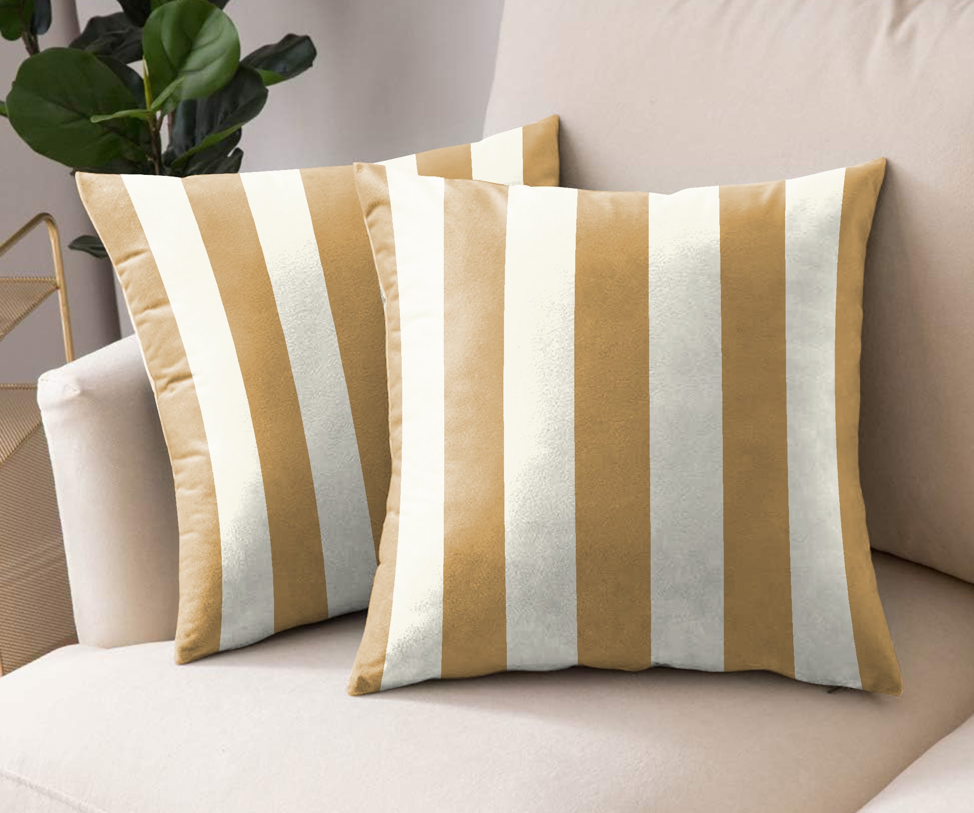 SPRING GALLERY BIG STRIPE SAND BROWN DIGITAL PRINTED CUSHION COVER (Pack of 2)