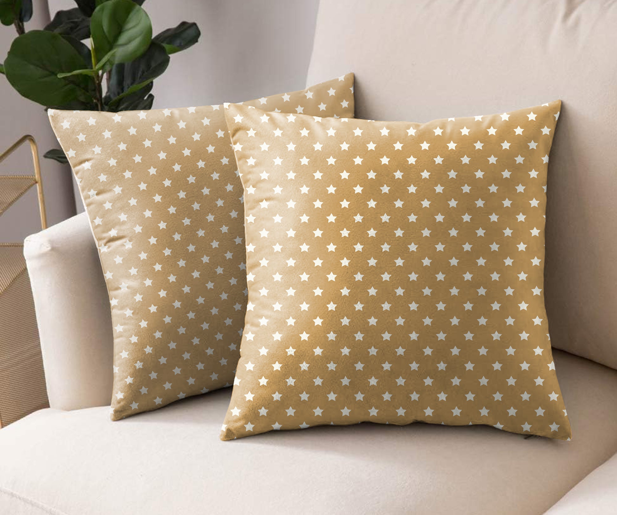 SPRING GALLERY STAR SAND BROWN DIGITAL PRINTED CUSHION COVER (Pack of 2)