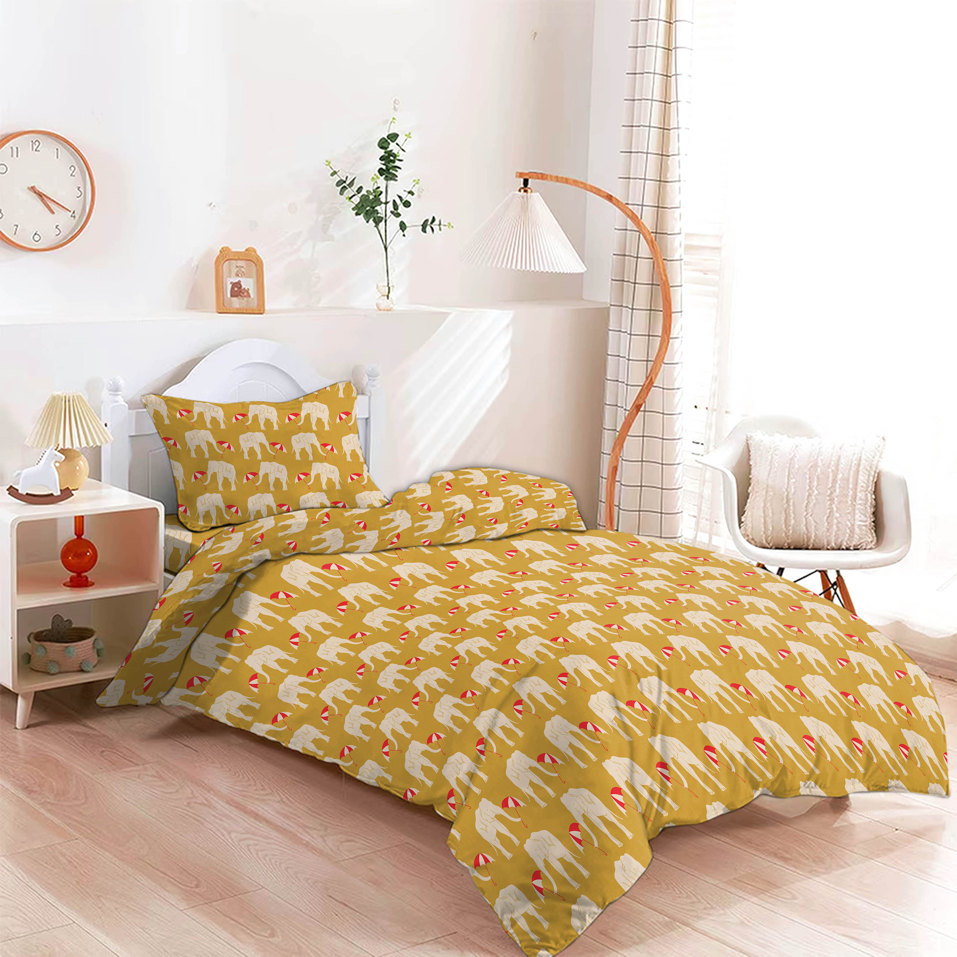 ELEPHANT SATIN SHEEN GOLD BEDCOVER FORSINGLE BED WITH PILLOW COVERS KING SIZE (60" X 90")