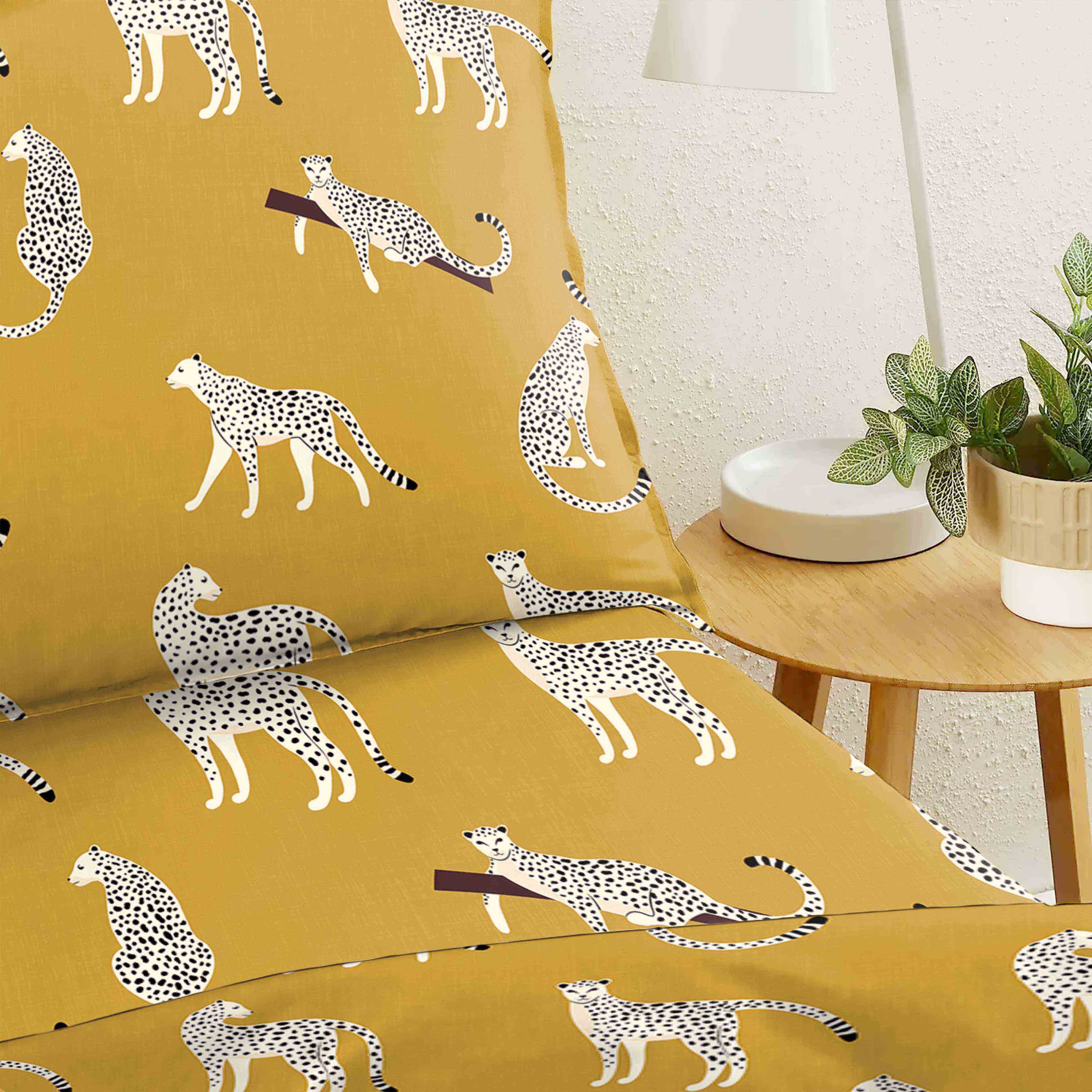 Leopard Satin Sheen Gold Bedcover for Single Bed with Pillow Covers King Size (60" X 90")