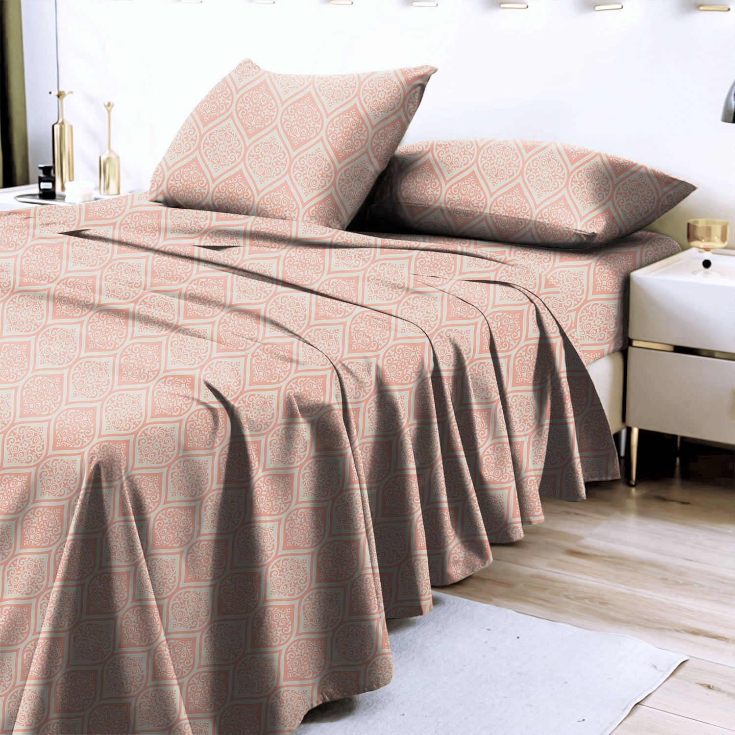 Manhattan Sea Pink Bedcover for Double Bed with 2 Pillow Covers King Size (104" X 90")