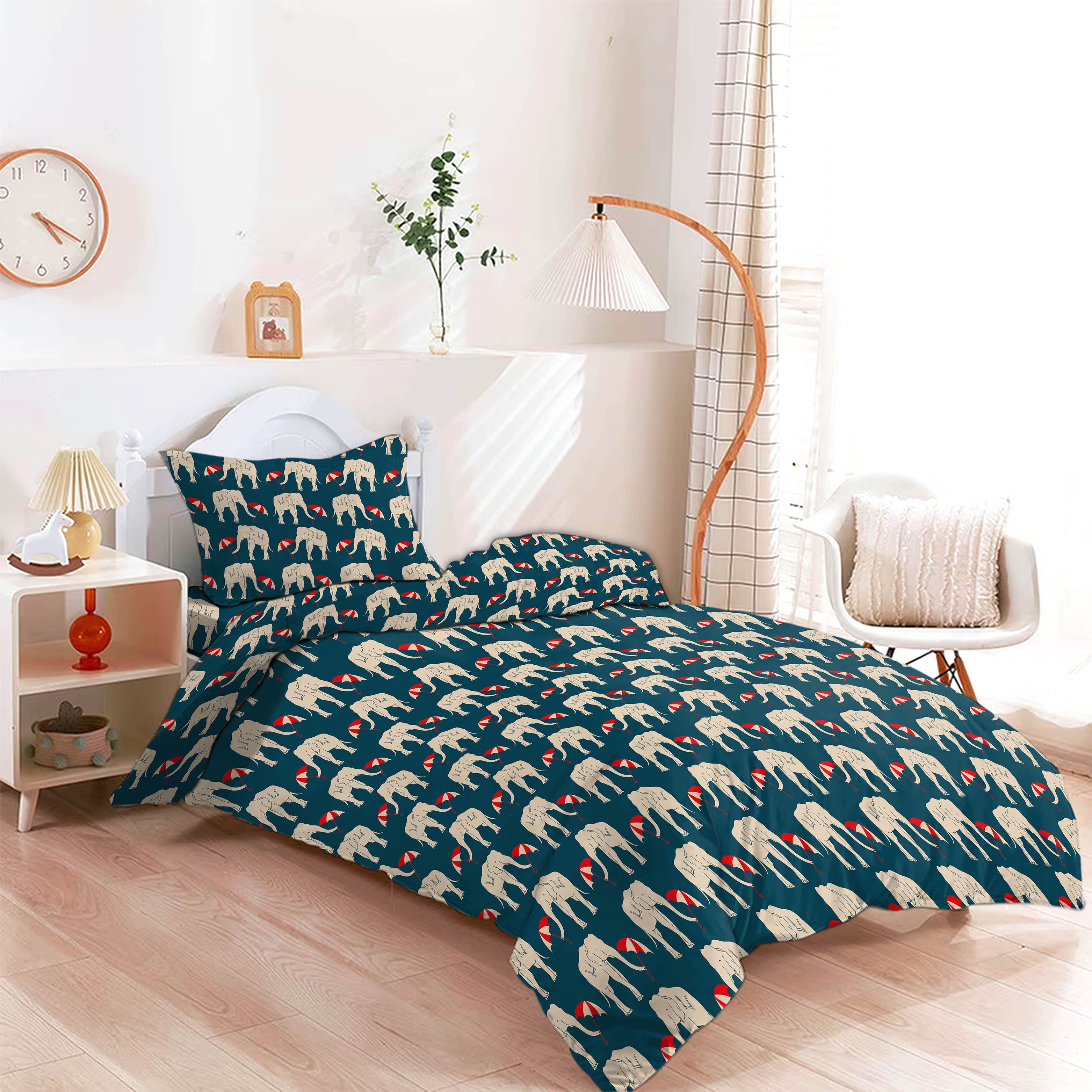 ELEPHANT SHERPA BLUE BEDCOVER FOR SINGLE BED WITH PILLOW COVERS KING SIZE (60" X 90")