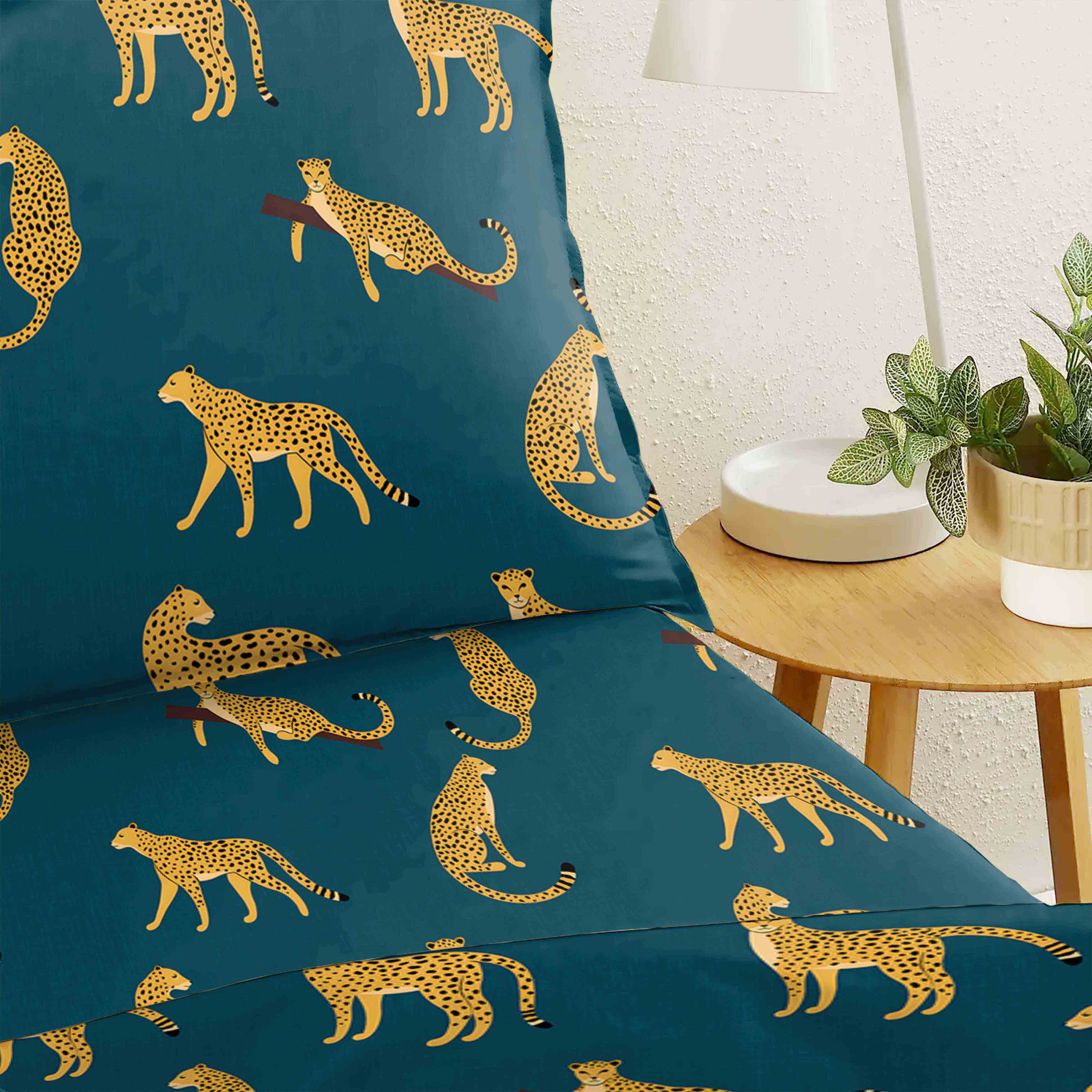 Leopard Sherpa Blue Bedcover for Single Bed with Pillow Covers King Size (60" X 90")