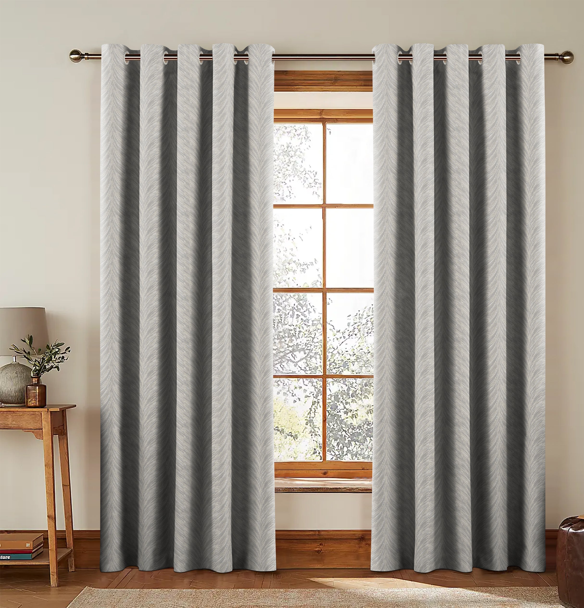 Luxor Silver Printed Blackout Curtains