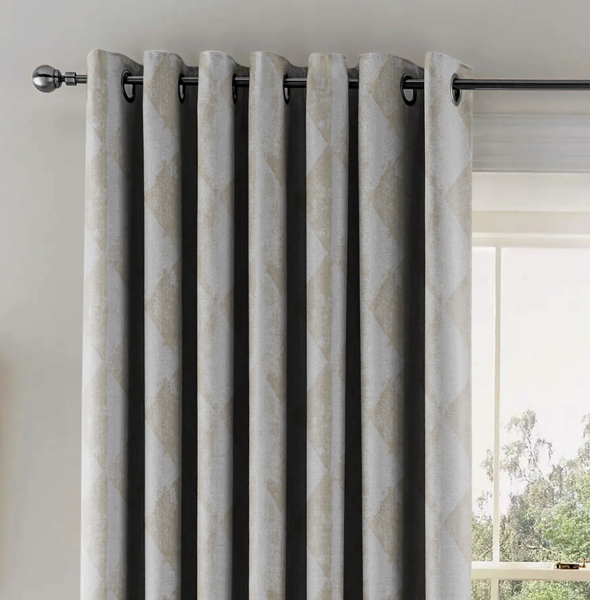 Mystique Silver Printed Blackout Curtains
