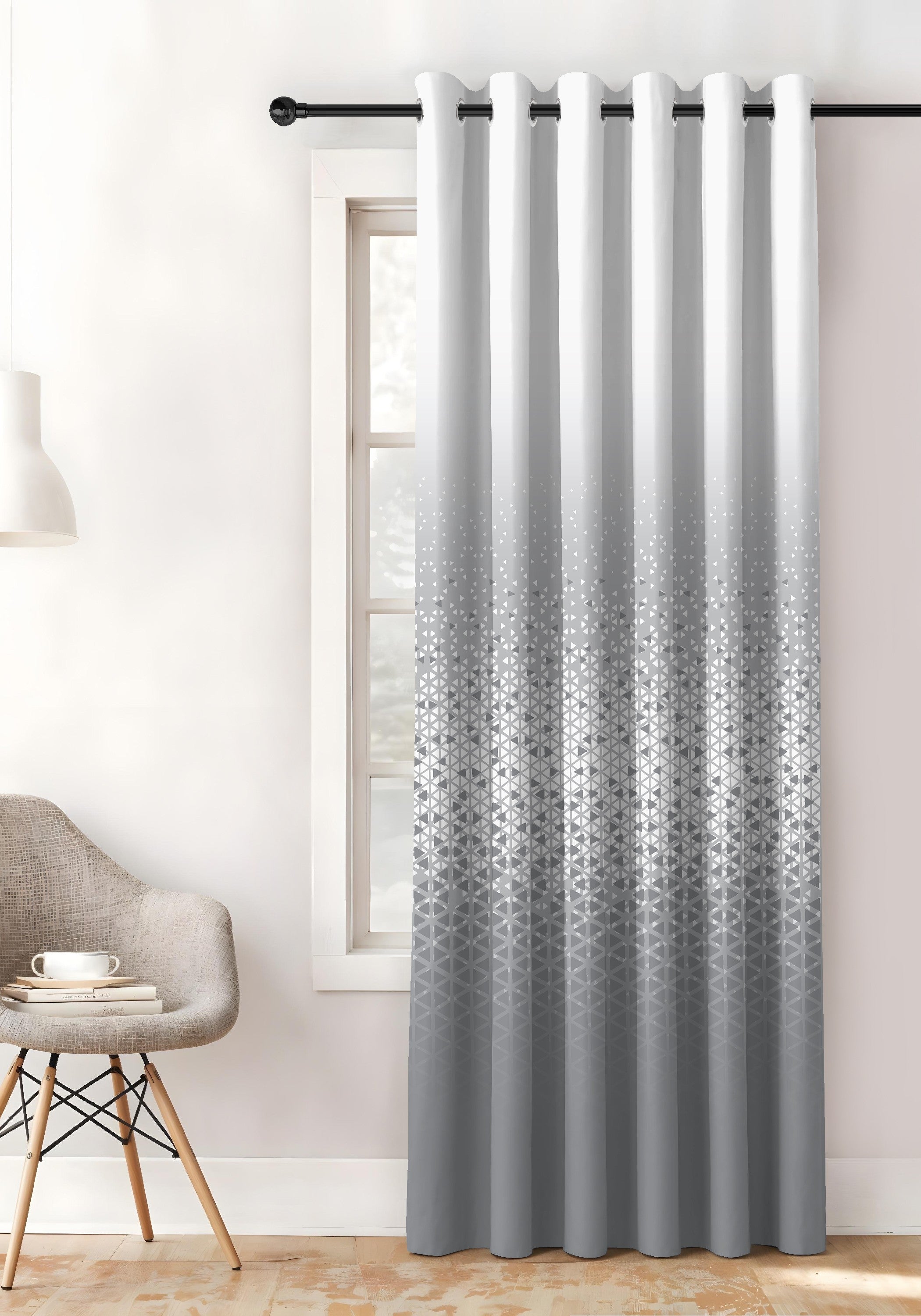 NEXUS SILVER GREY PRINTED ROOM DARKENING CURTAIN