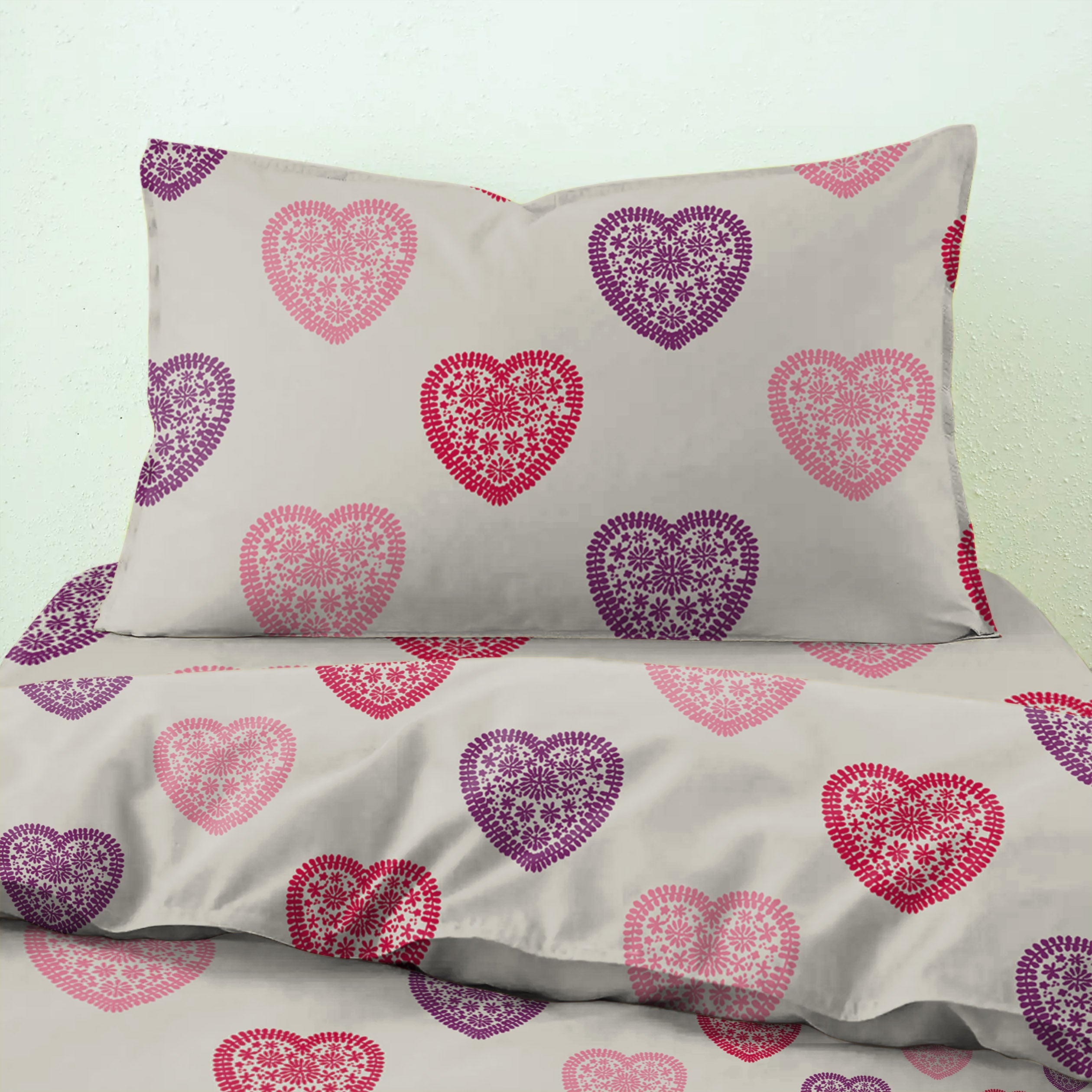 Bedcover Heart Ash for Single Bed with Pillow Covers King Size (60" X 90")