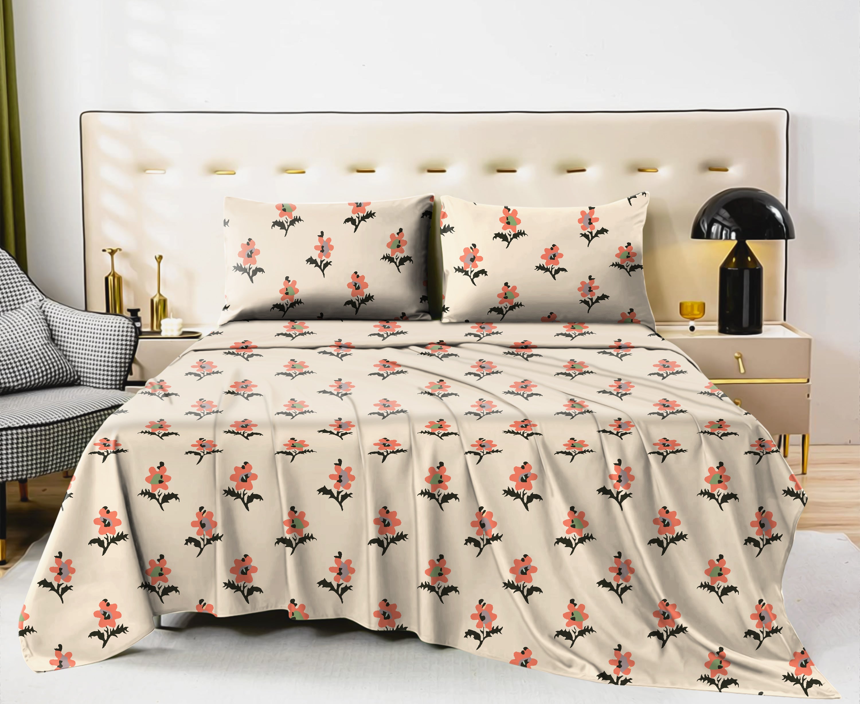 Bistre Brown Bedsheet for Double Bed with 2 Pillow Covers Size (104" X 90")