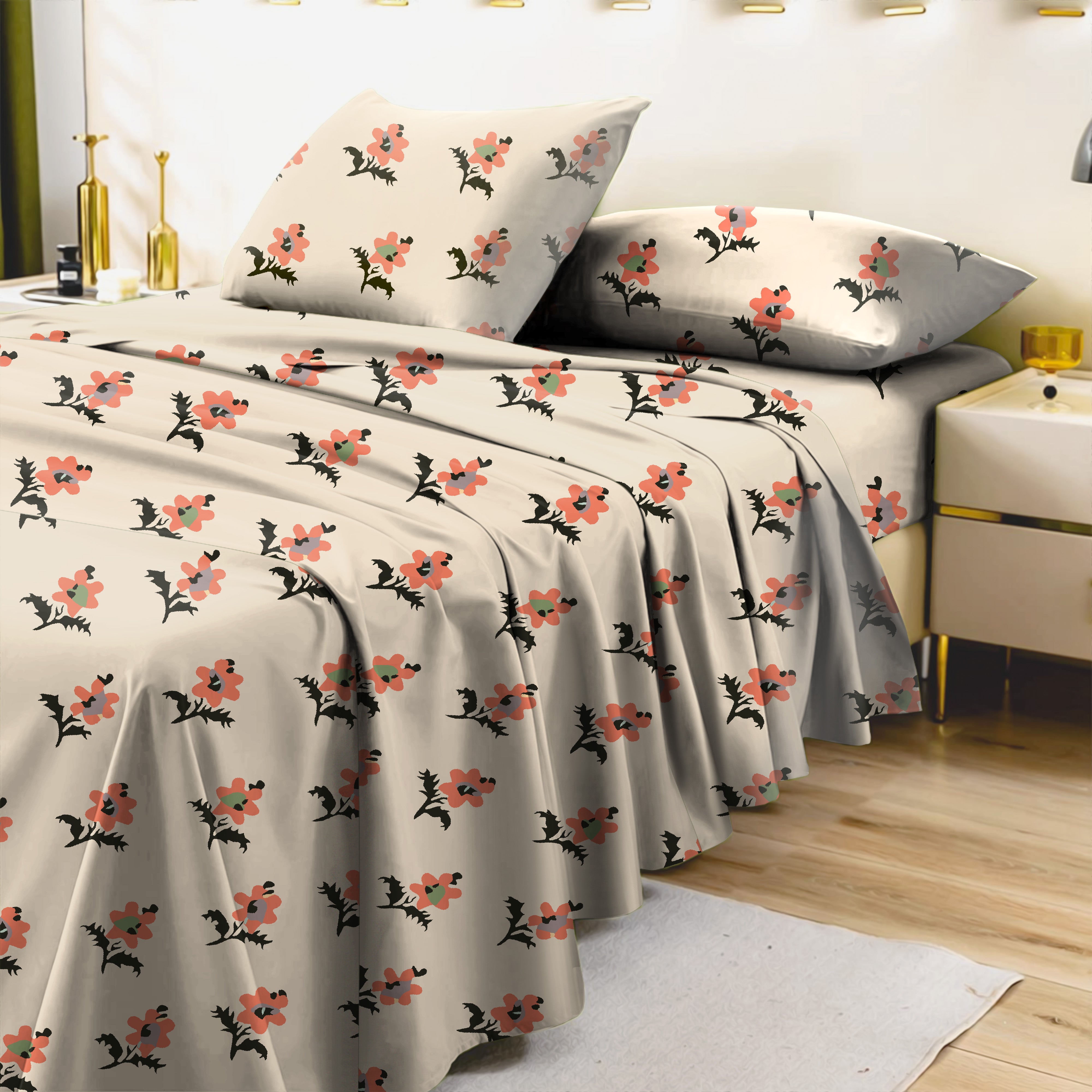 Bistre Brown Bedsheet for Double Bed with 2 Pillow Covers Size (104" X 90")