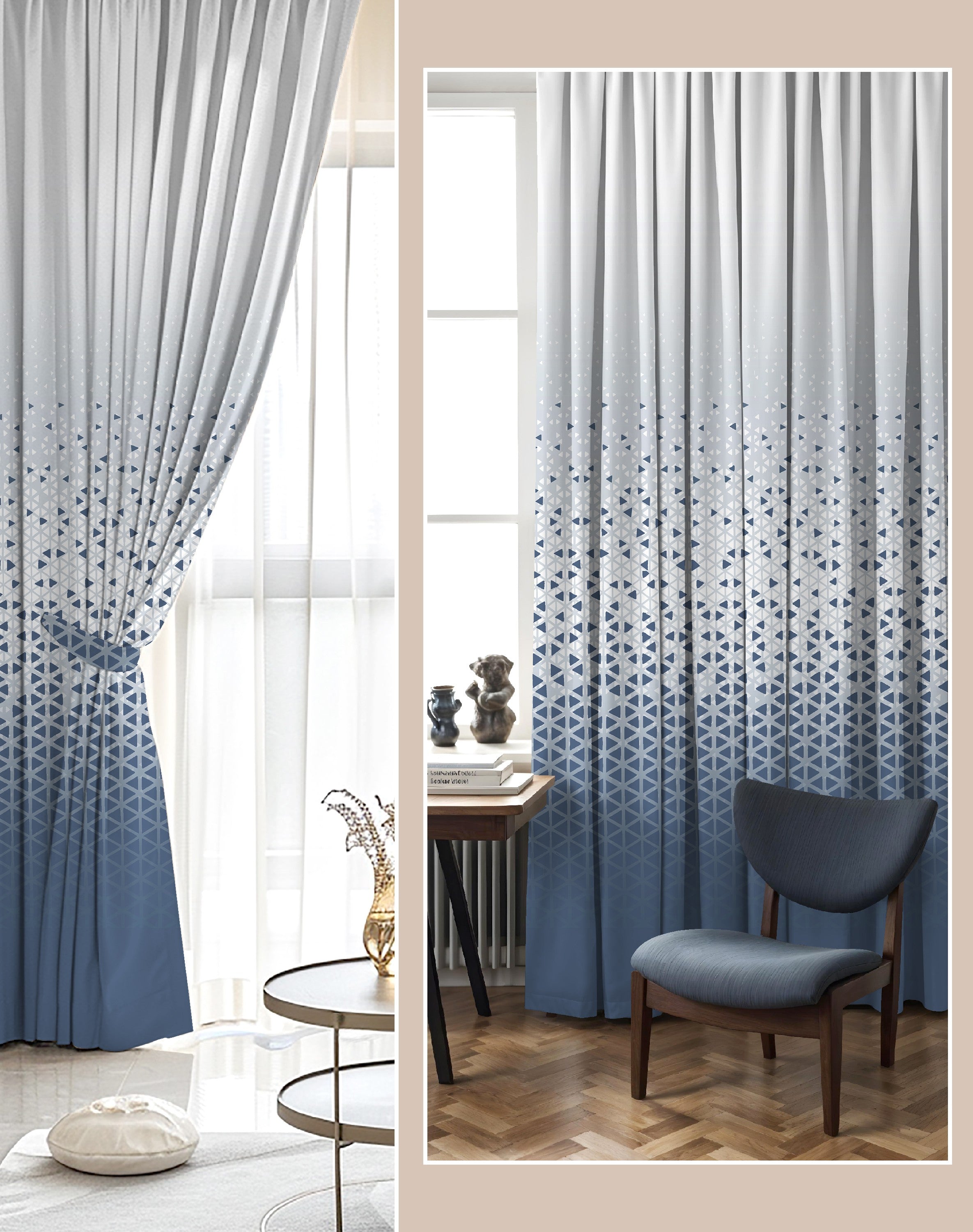 NEXUS STEEL BLUE PRINTED ROOM DARKENING CURTAIN