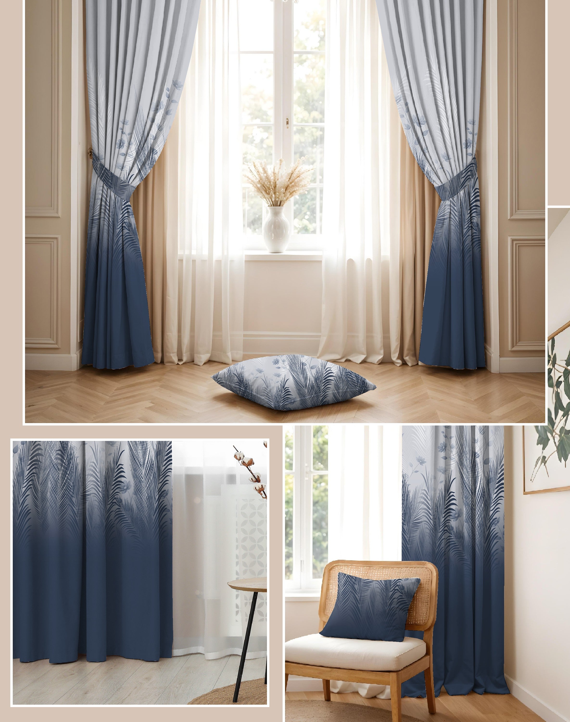 PASTORA STEEL BLUE PRINTED ROOM DARKENING CURTAIN