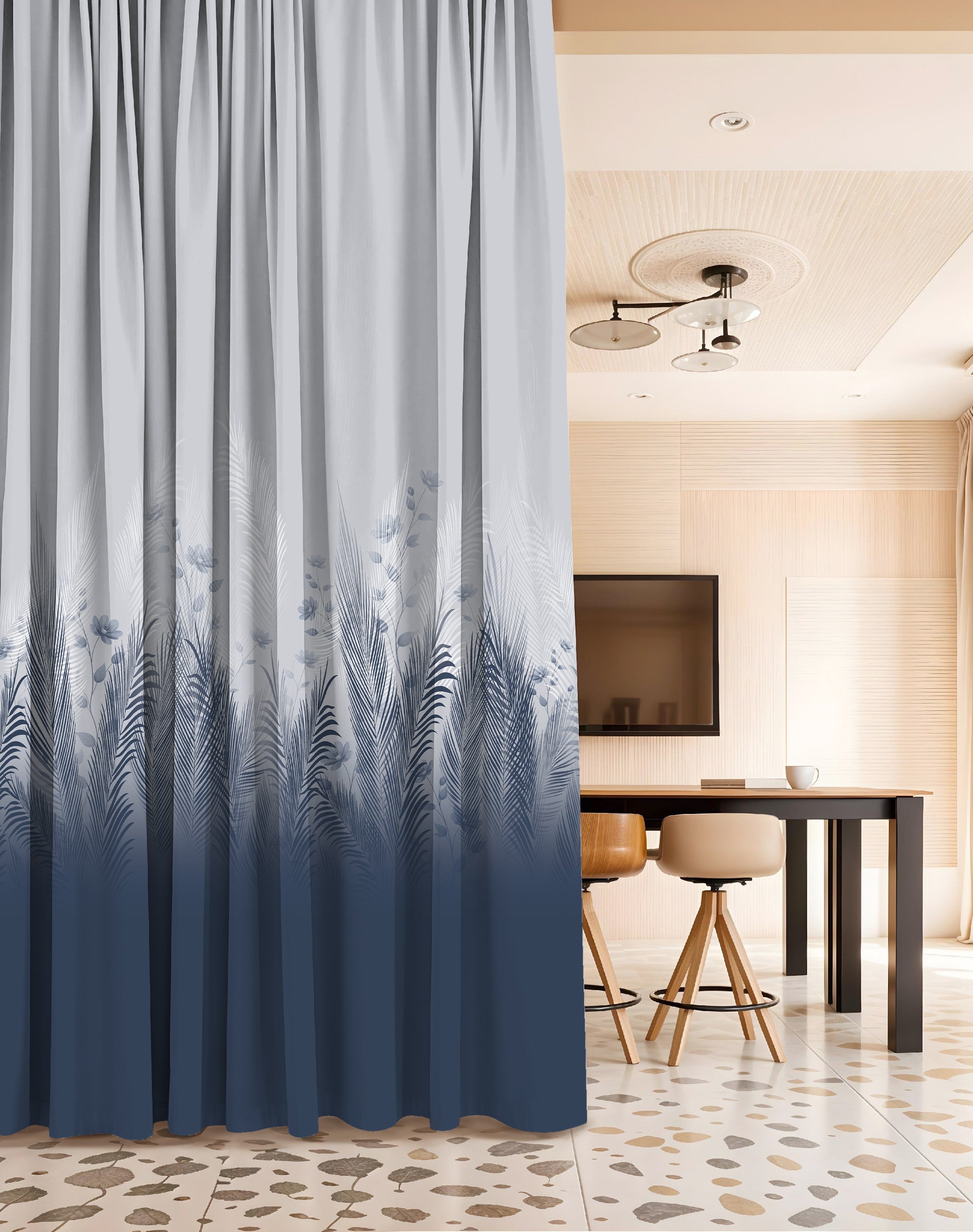 PASTORA STEEL BLUE PRINTED ROOM DARKENING CURTAIN
