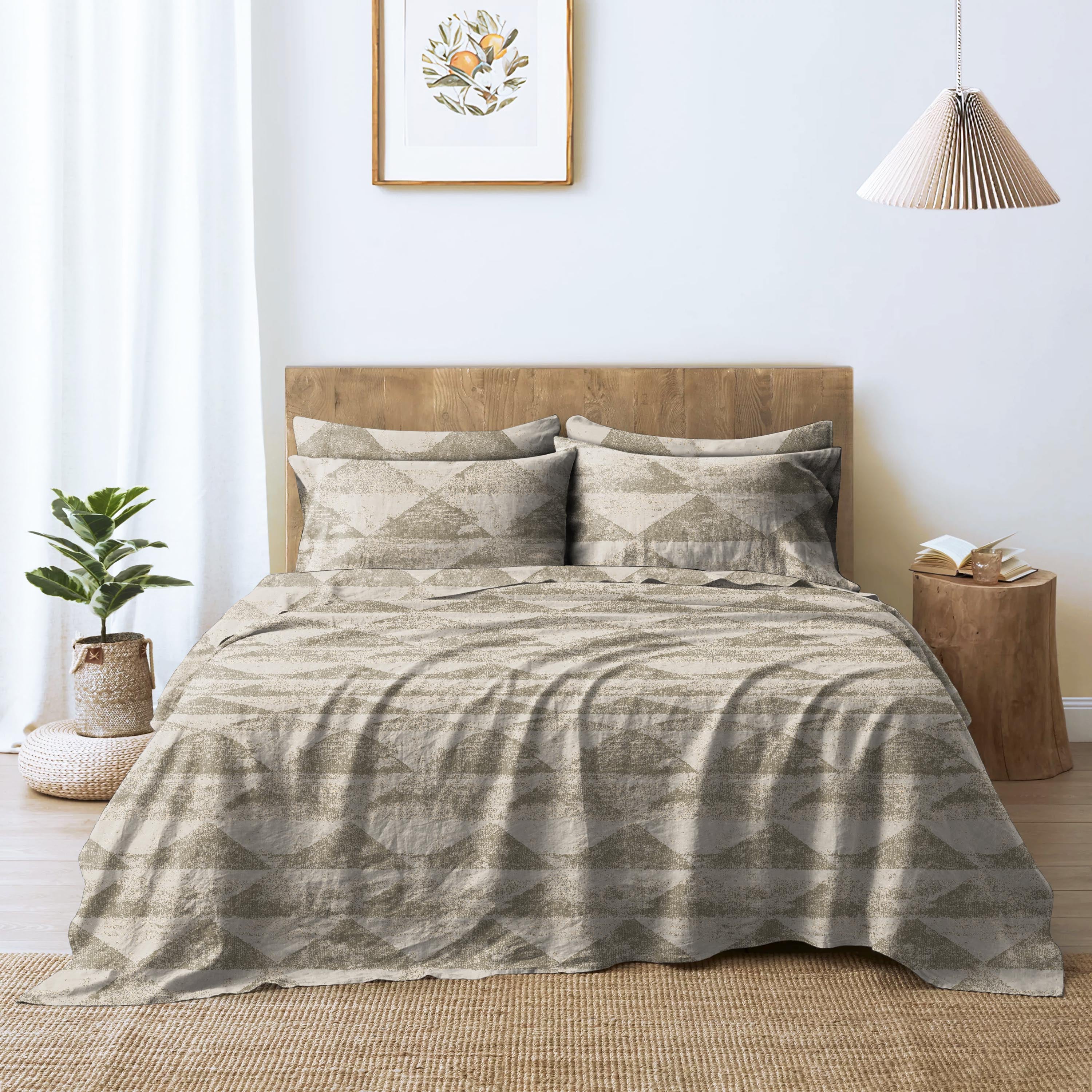 Mystique Stone Bedsheet for Double Bed with 2 PillowCovers King Size (104" X 90")