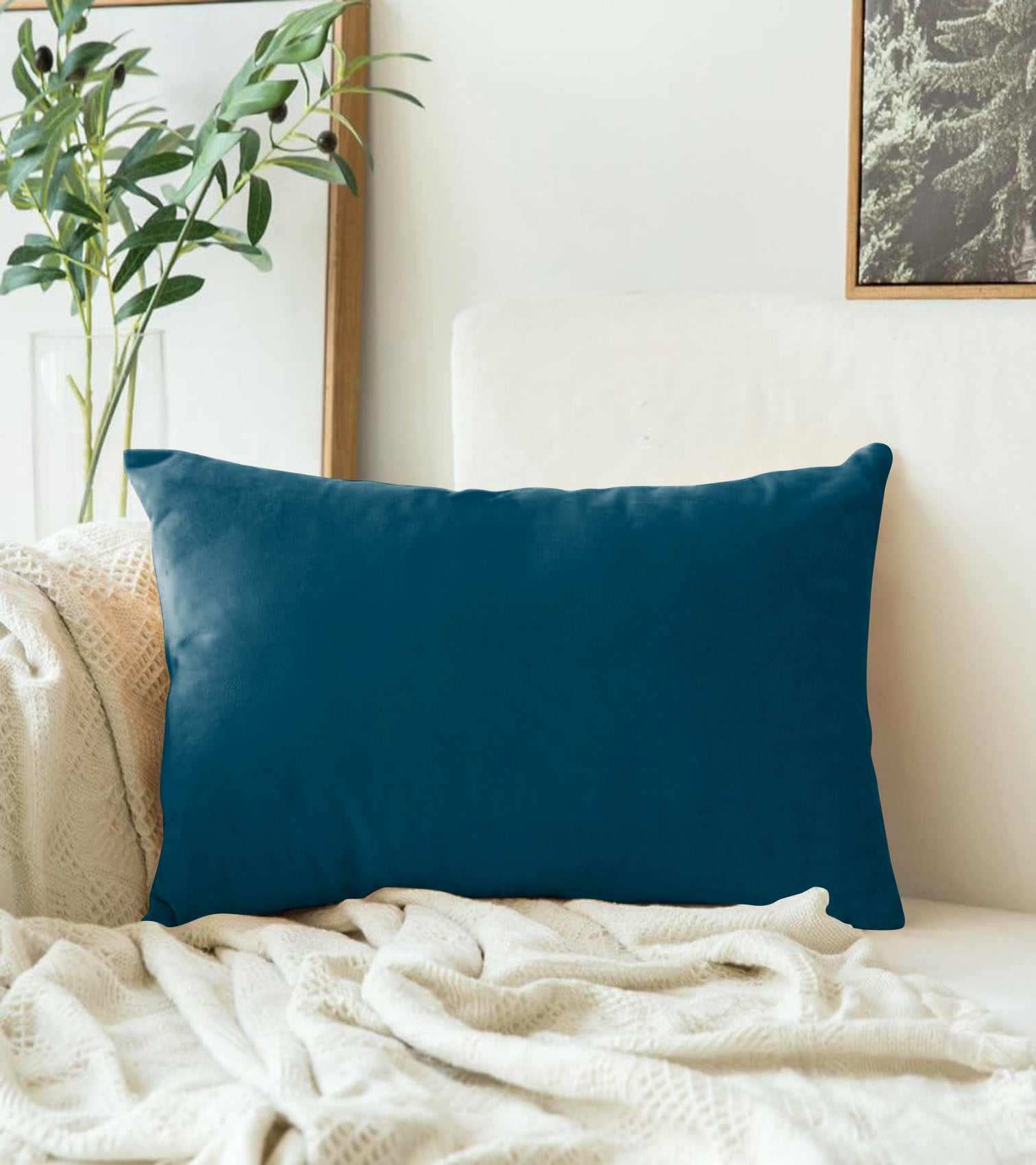 CASABLEU VELVET RECTANGULAR CUSHION COVER THROW PILLOW COVER FOR LIVING ROOM COUCH SINGLE SOFA, COLOURFUL MODERN 12 X 18 INCHES / 30 X 45 CM (COLOUR - TEAL) (Pack of 2)